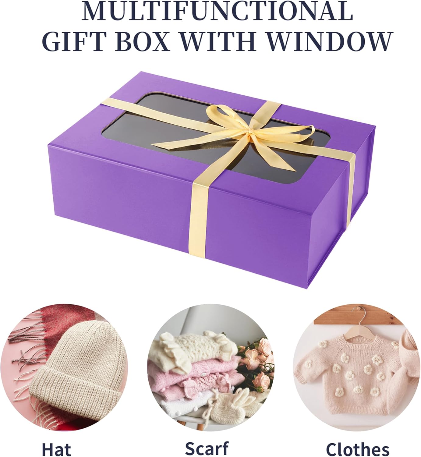 TIACABO Purple Large Gift Box with Window, 13.5"x9"x4.3" Bridesmaid Boxe for Gifts Giving,Birthday Gift Boxes with Magnetic,Closure Lid Gifts Box for Presents,Cute Boxe,Luxury for Gift Packaging