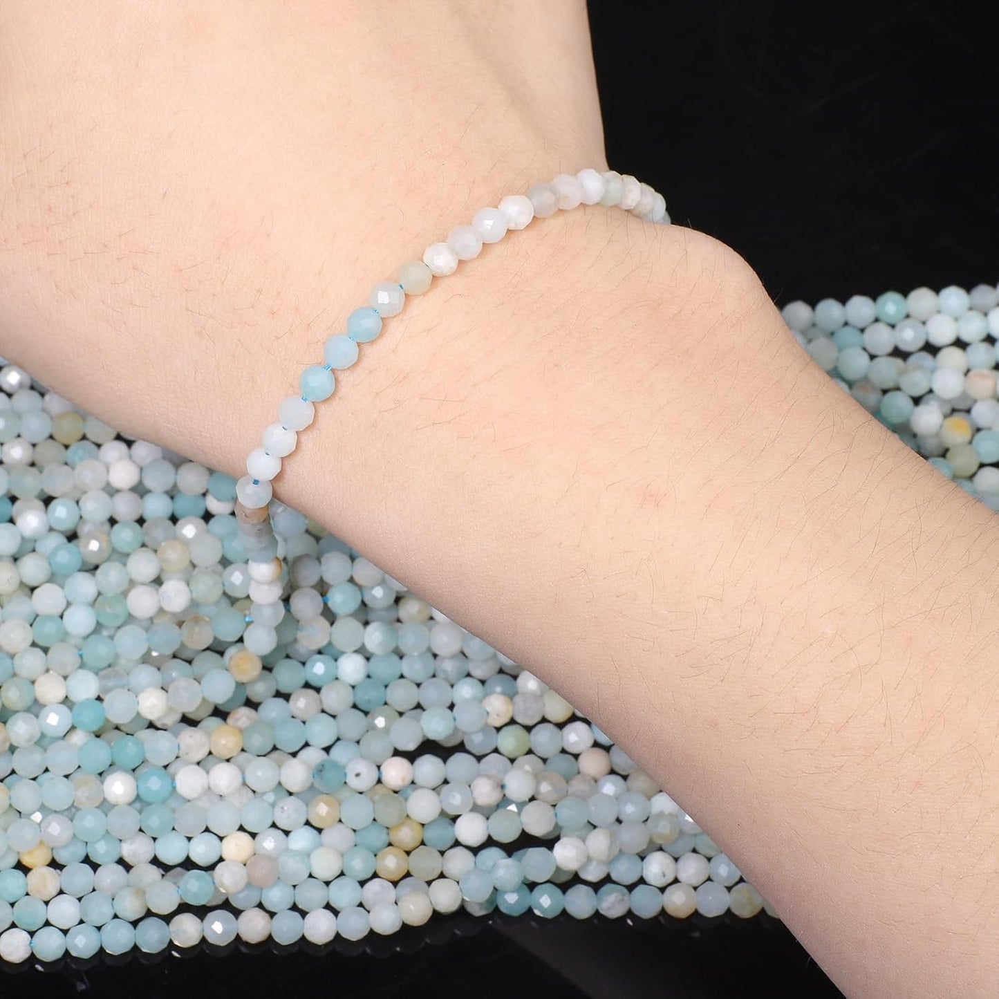 Song Xi 90pcs 4mm Natural Amazonite Gemstone Beads Faceted Round Loose Stone Beads for Jewelry Making