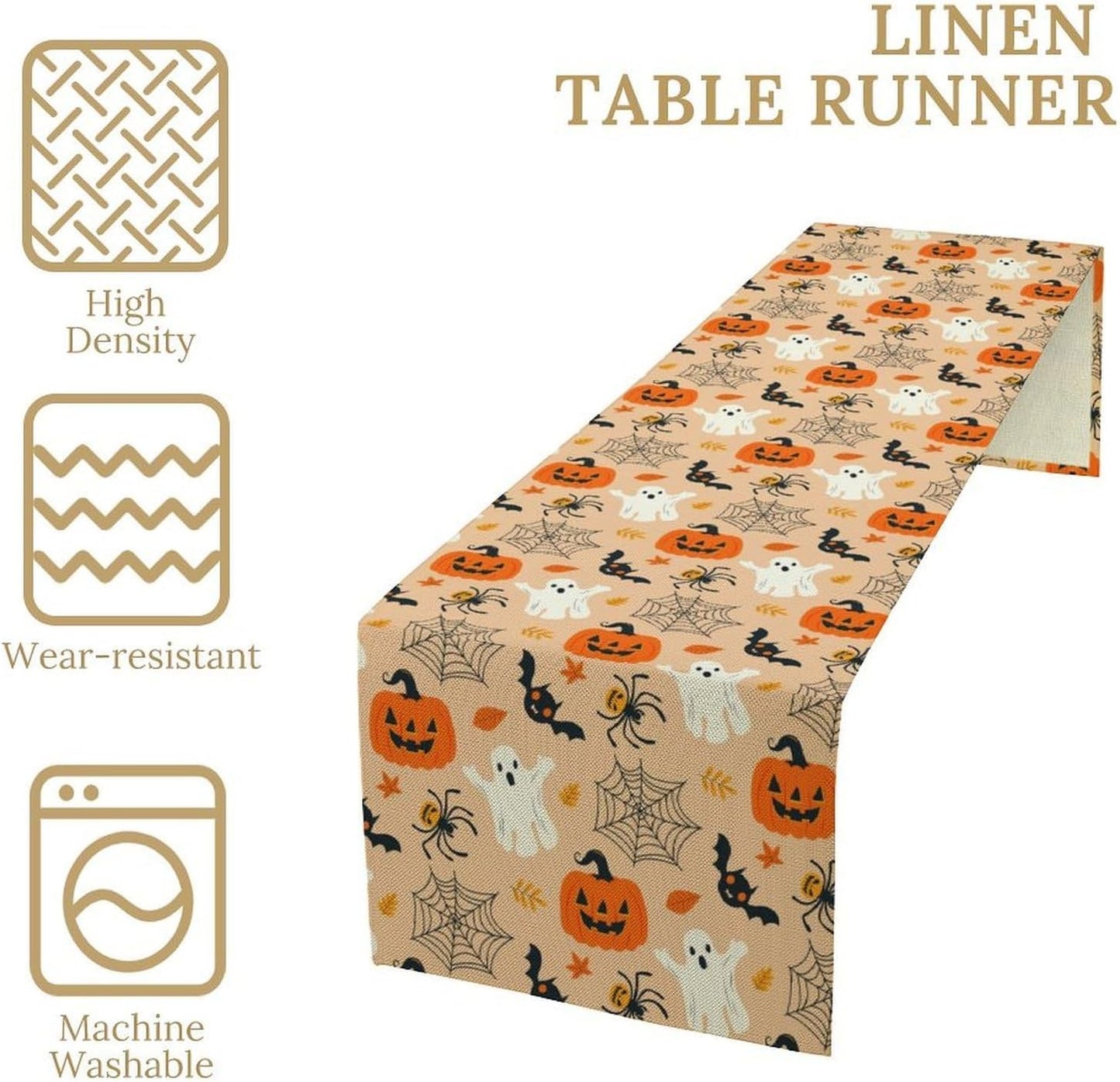 Halloween Table Runner,Cute Ghost Pumpkin Leaves Table Runner for Kitchen Dining Table Decoration Home Party Decor 13x60 Inch