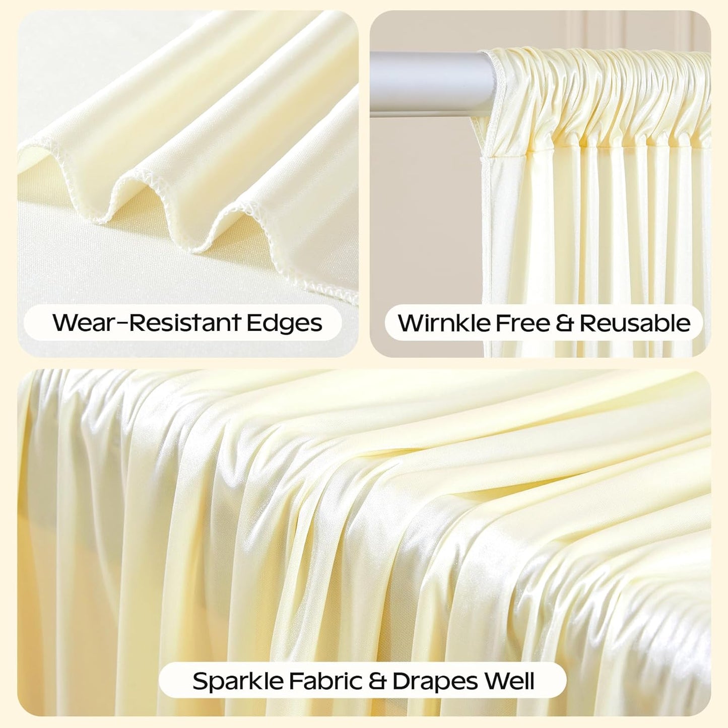 Champagne Glitter Backdrop Curtain for Parties Wedding,10Ft x 10Ft Satin Shimmer Photo Backdrop,Non-Wrinkle Sparkle Drapes for Backdrop,Back Drop for Photography, Birthdays,Weddings,Prom