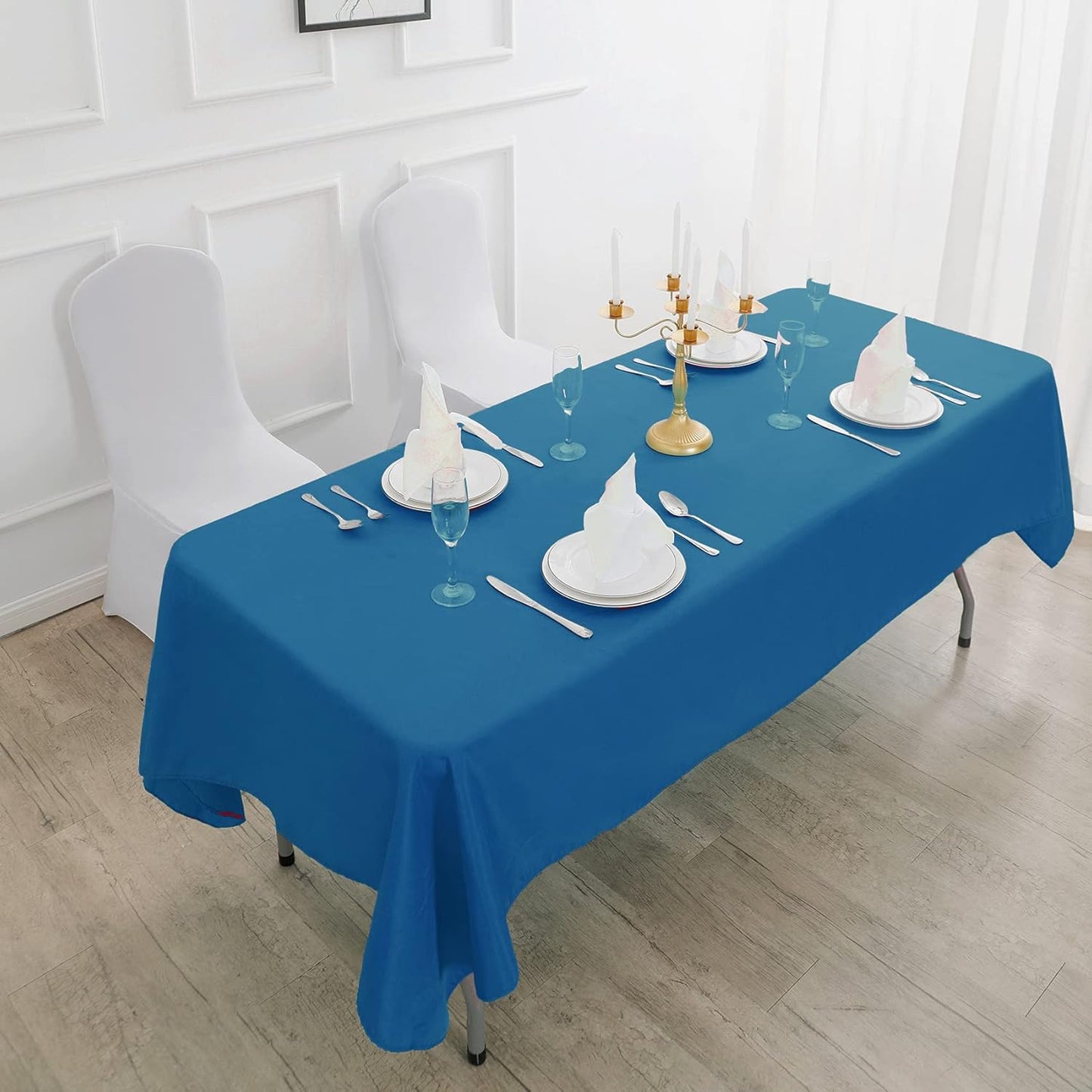 Rectangle Tablecloth 60x120 inch Washable Polyester Fabric Table Cloth for Wedding Party Dining Banquet Decoration（60x120, Mediterranean Blue）