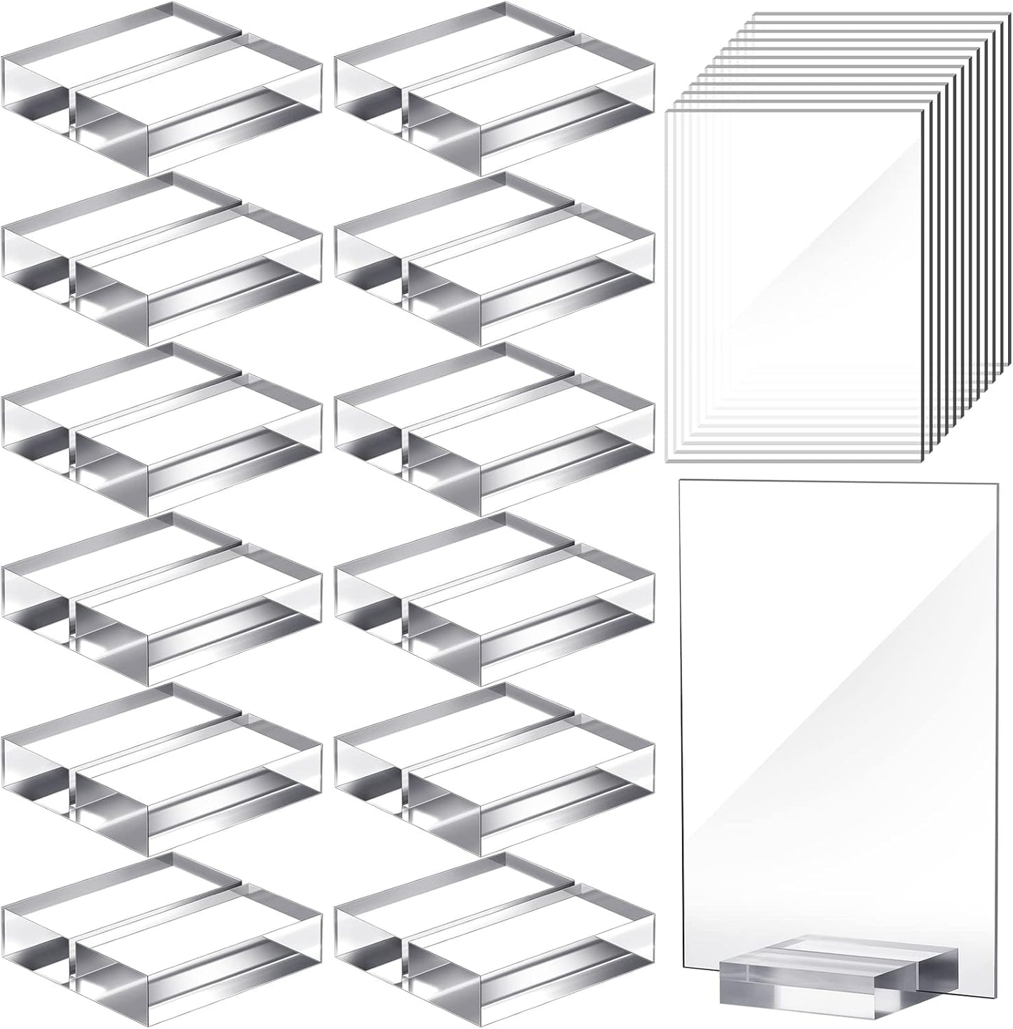 12 Pcs Clear Acrylic Place Cards with 12pcs Acrylic Holder Wedding Table Numbers with Centerpiece Stand Sign and Holder DIY Table Name Cards Plates for Wedding Reception Banquet Decors