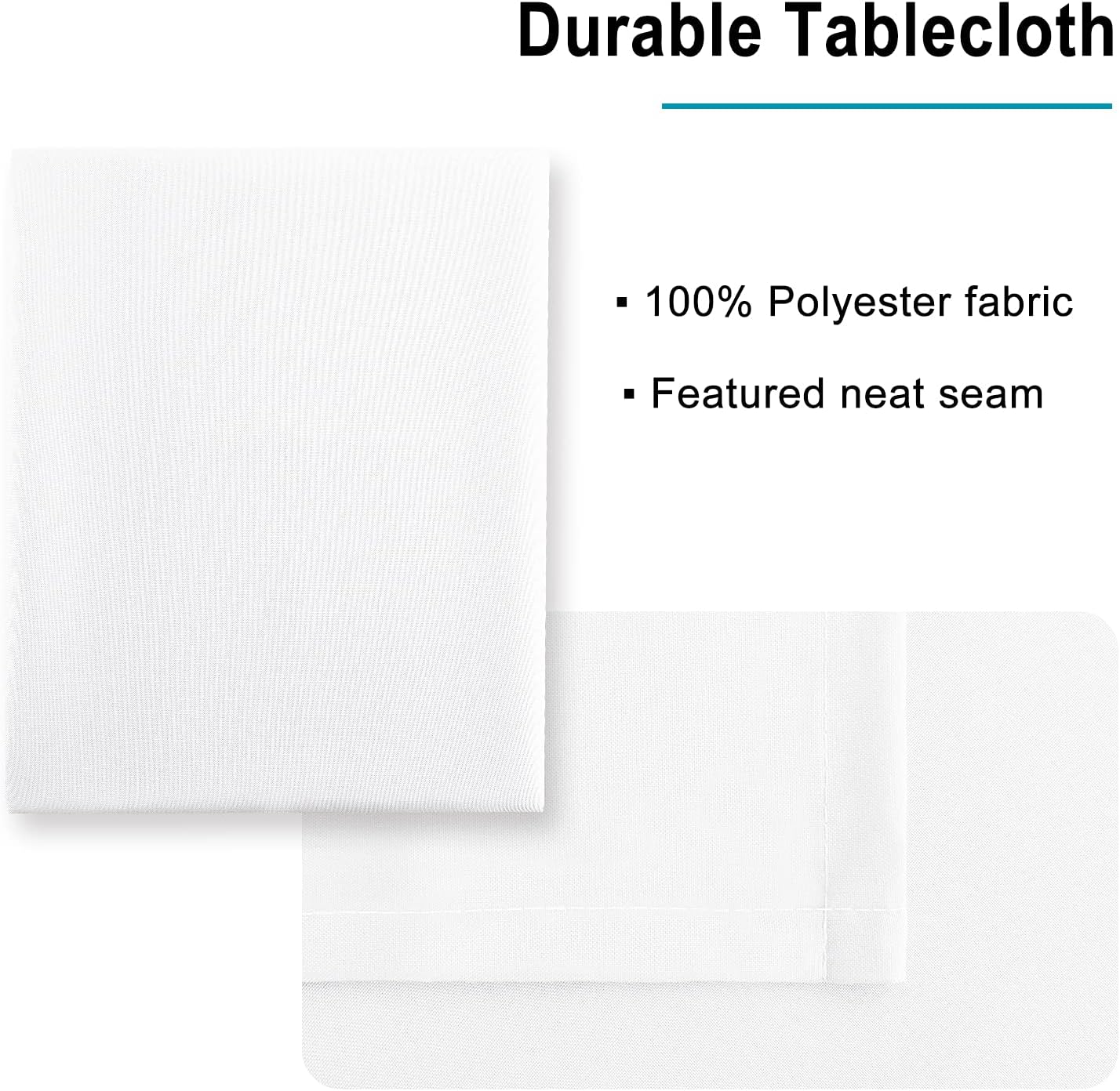 Hiasan White Rectangle Tablecloth - Waterproof Washable Polyester Fabric Table Cloth for Party, Wedding, Banquet and Restaurant, 90 x 132 Inch