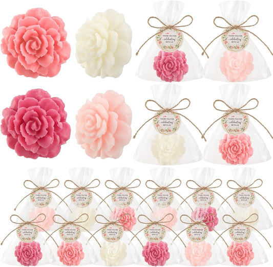 Demissle 20 Set Flower Mini Soaps for Guests Rose Soap Baby Shower Soap Favors with Thank You Tags for Wedding Bridal Guest Gift Party Favor(Dark Pink)
