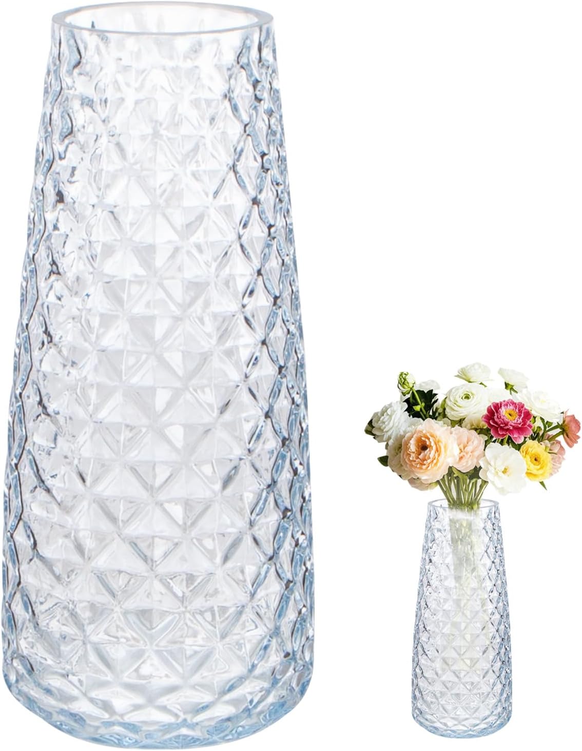 Crystal Vase for Flowers, 8.6" H Clear Round Glass Vase for Centerpieces, Modern Floral Planter Container for Parties,Wedding,Office,Home Decoration