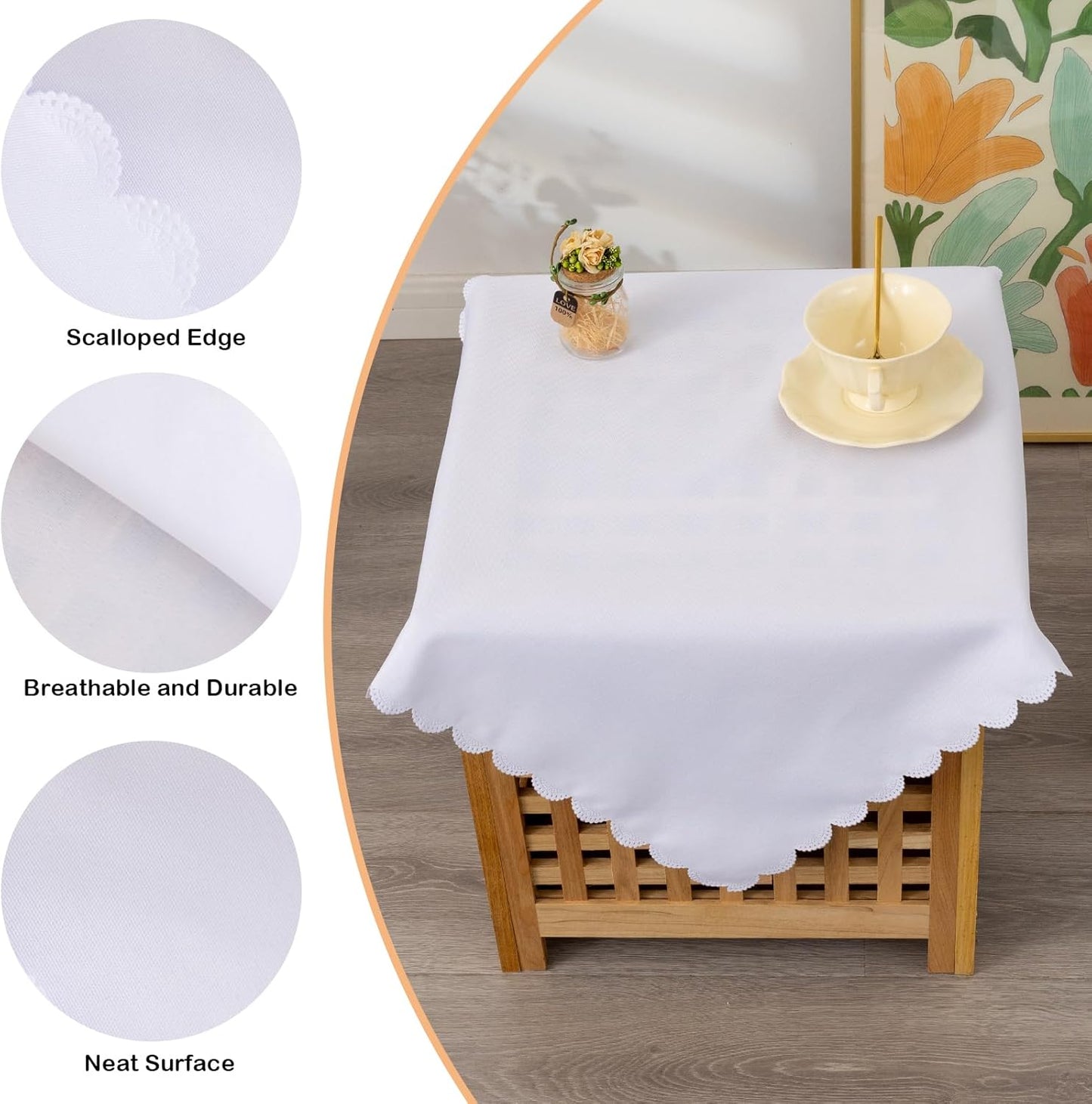 Small Square White Tablecloth 24 x 24 Inch Polyester Fabric Washable Table Cover Decorative Wrinkle Resistant Solid Color Table Cloth for Nightstand Party Wedding Camping