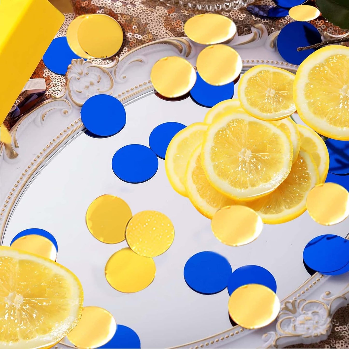 Gold and Blue Round Foil Confetti Beautiful Metallic Table Confetti for Filling Balloons, Wedding,Birthday,Party,Festival Decoration(15000PCS)