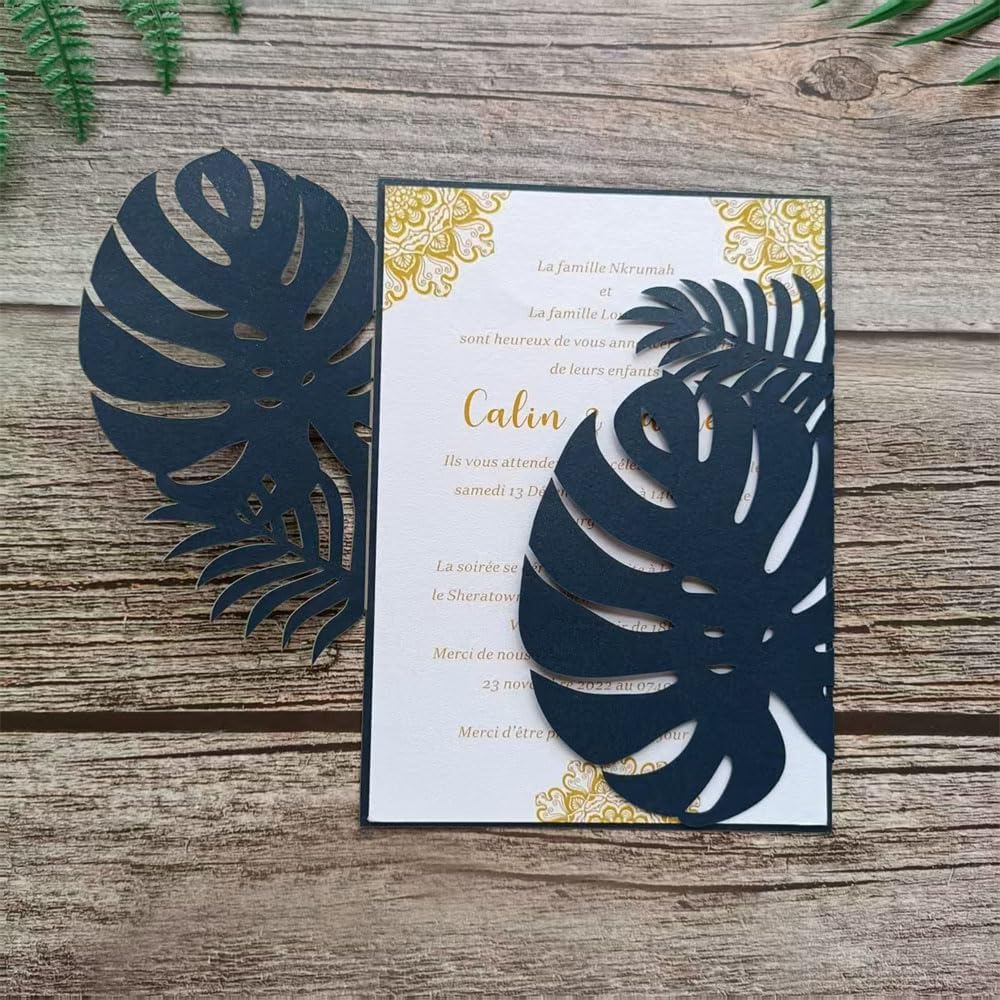 Navy Blue Laser Invitation Card, Palme Invitation Jacket for 5X7 card, Fit for Wedding Engagement Birthday Celebration Party 20 Sets (navy blue)