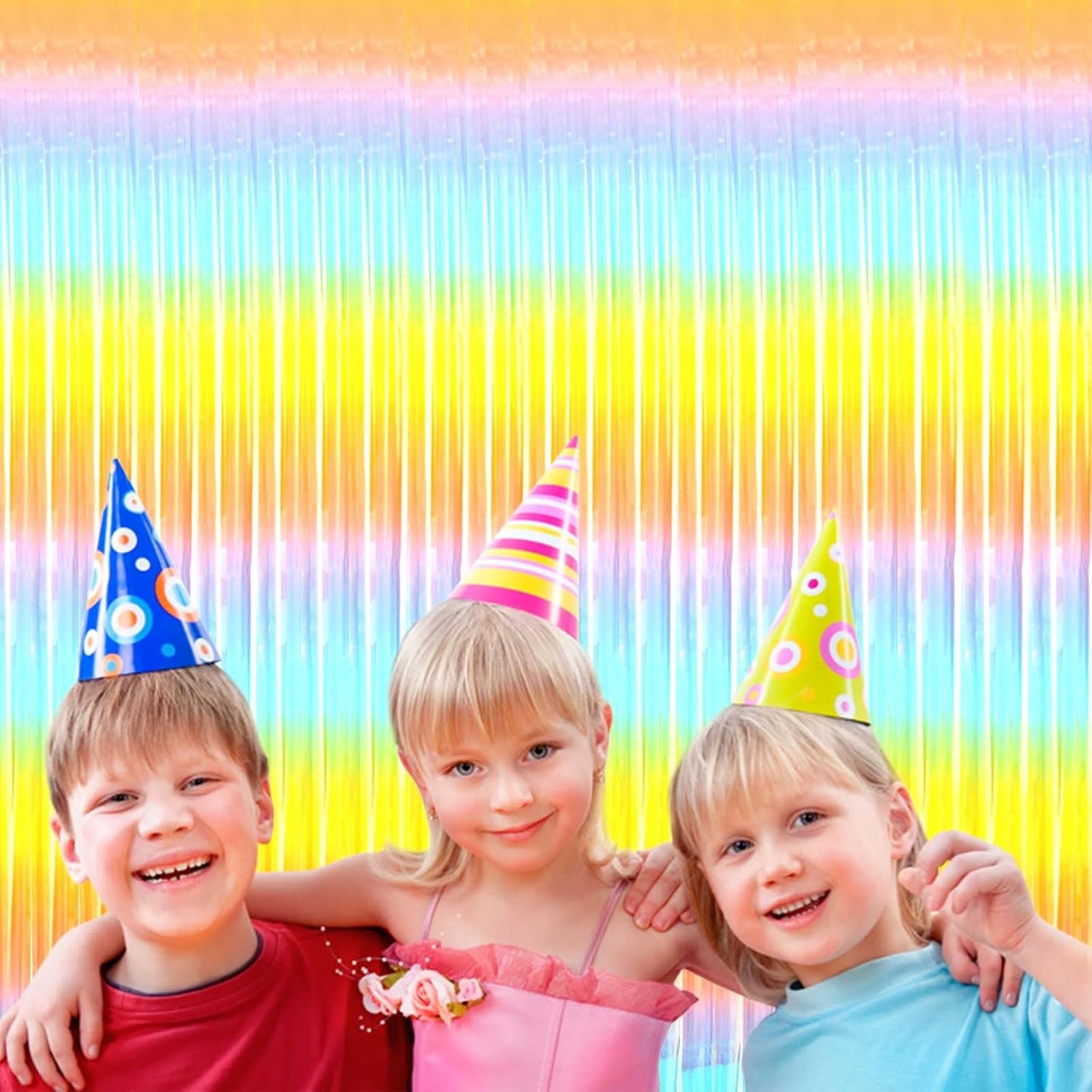 4 Pack Rainbow Foil Fringe Curtain Backdrop, 3.3Ft x 9.8Ft Colorful Metallic Tinsel Streamers Curtains, Wedding, Thanksgiving, Birthday, Christmas, Halloween Party Decoration