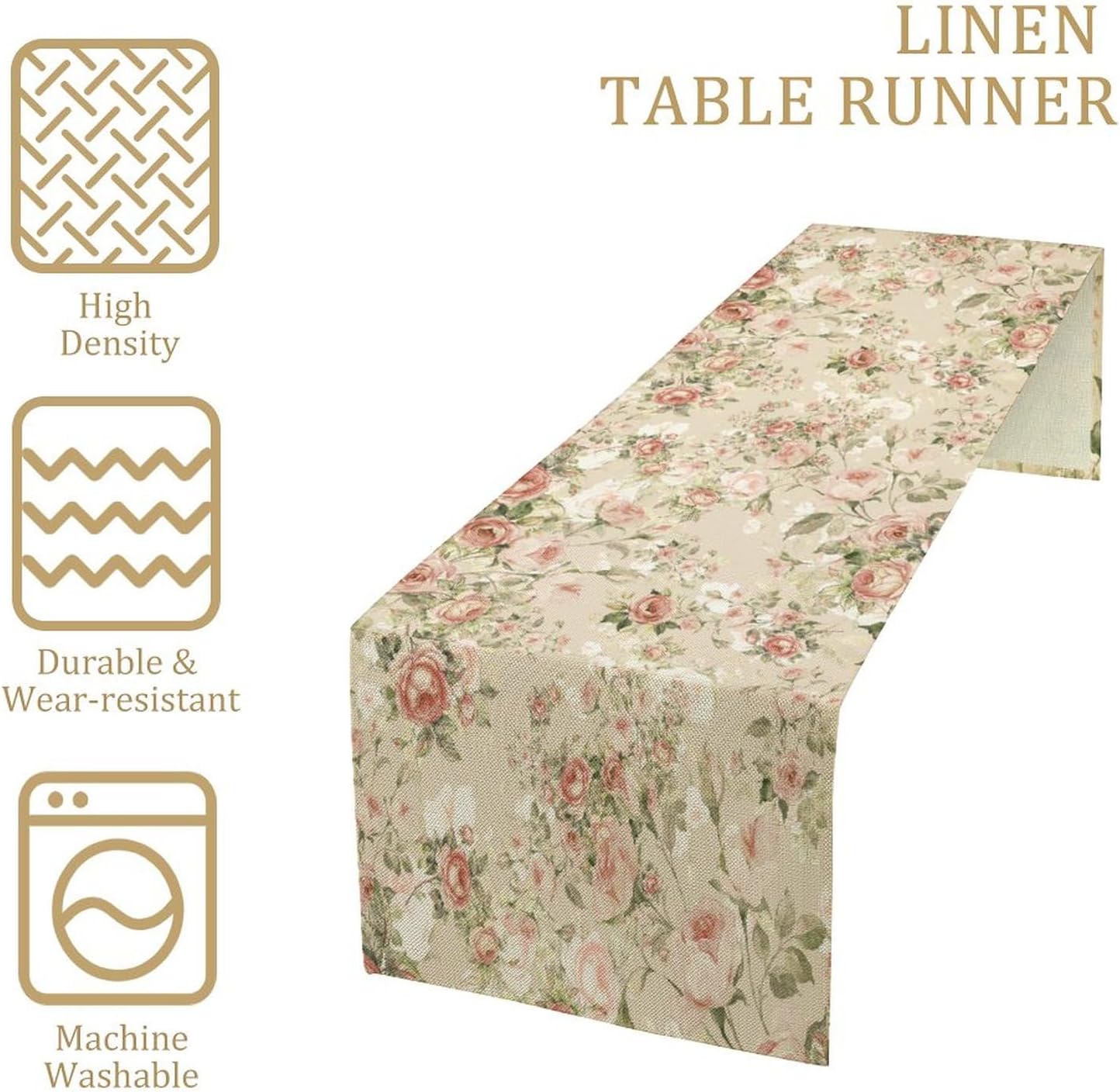 Lovely Rose Table Runner, Red and White Vintage Rose Delicate Floral Natural Pattern Long Table Restaurant Kitchen Holiday Party Decoration,13in（33cm） W * 36in（92cm） L