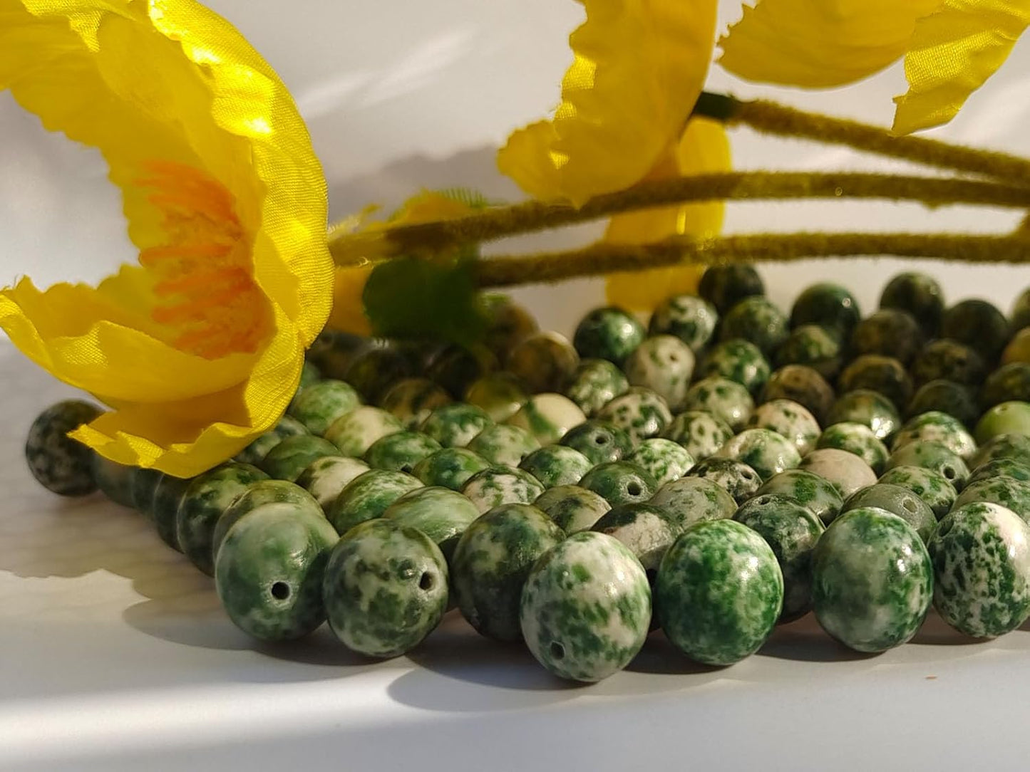 Stone Beads 8mm 100pcs Green Spot Jasper Beads Round Loose Gemstones Beads for Bracelet Necklace Jewelry Making (8mm, 60806 Green Spot Jasper)