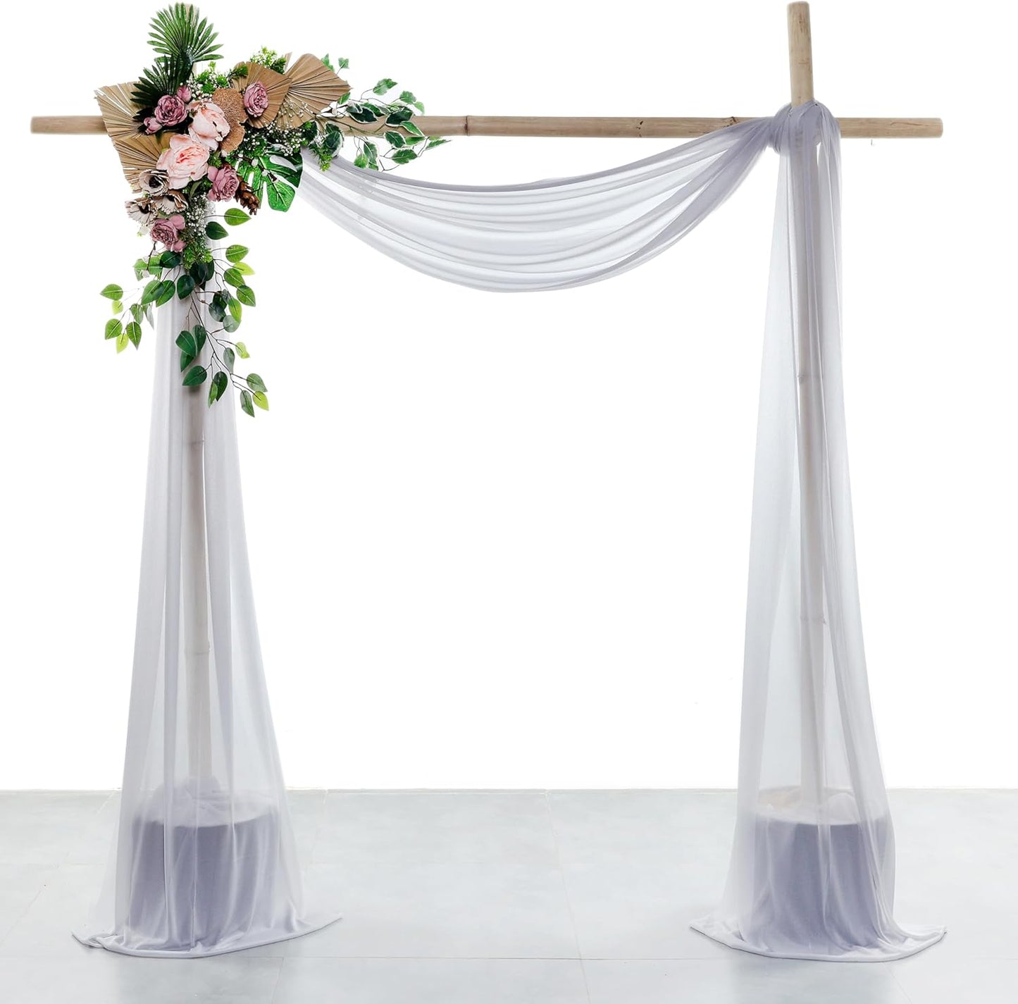 VDS Pack of 2 Panel (30 Inch X 100 Feet) Wedding Arch Draping Fabric Sheer Chiffon Fabric Drapery for Wedding Ceremony Reception Swag Backdrop Canopy Chuppah ARBO Altars Decoration (Cool Grey)