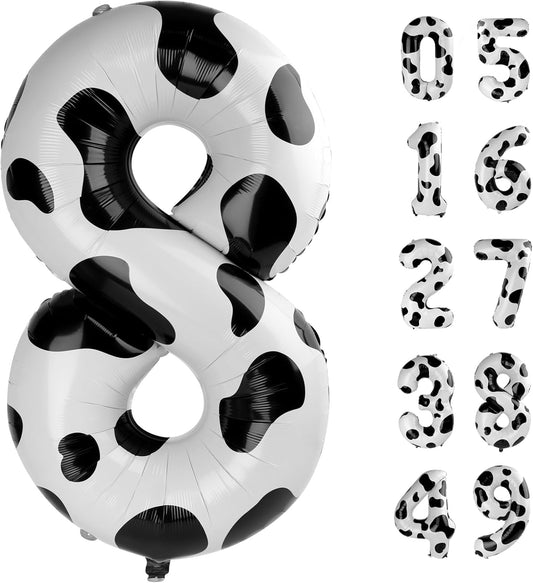 Cow Print Number Balloon Birthday Decorations, 40 inch Number balloon 0-9(Zero-Nine), Cow Balloon for Farm Birthday Party Supplies, Cow Themed birthday party Decorations (Number 8)