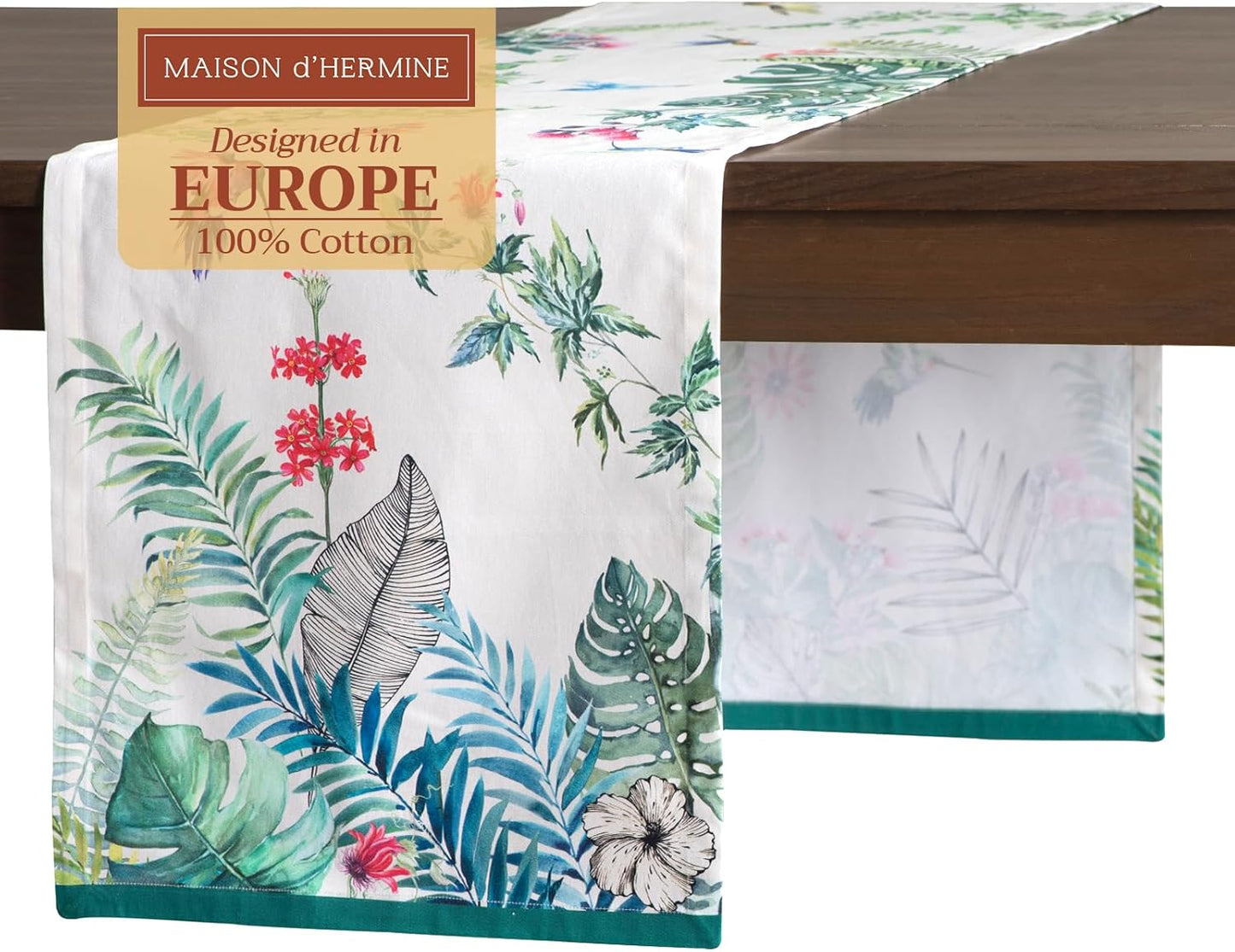 Maison d' Hermine Table Runner 100% Cotton Single Layer Table Runners 108 inches Long Decorative for Kitchen Dining Party Baby Shower Wedding Bridal Shower Spring Summer (Tropiques, 14.50" x 108")