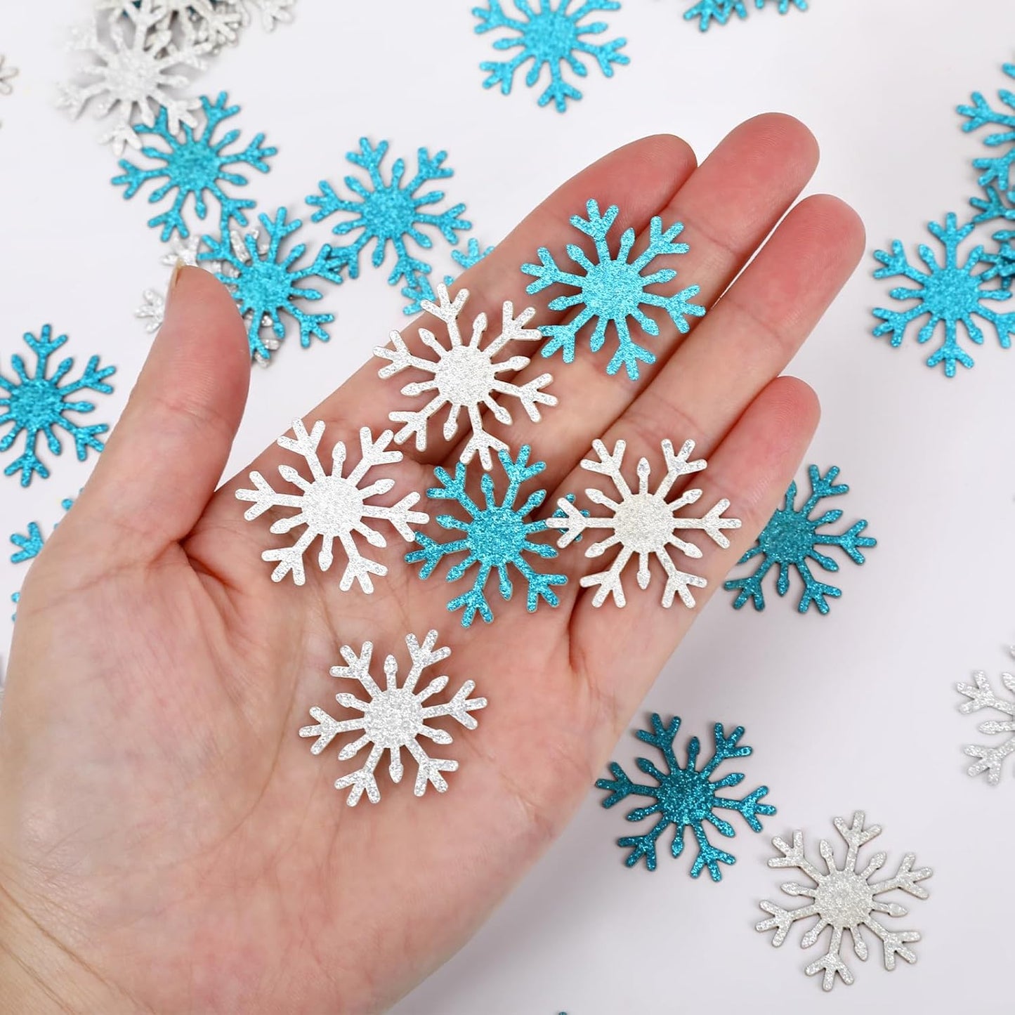 MARFOREVER Christmas Snowflake Glitter Confetti, Silver Blue Snowflake Confetti Snow Sprinkles Winter Wonderland Party Table Centerpiece for Wedding Supplies Christmas Party Decorations