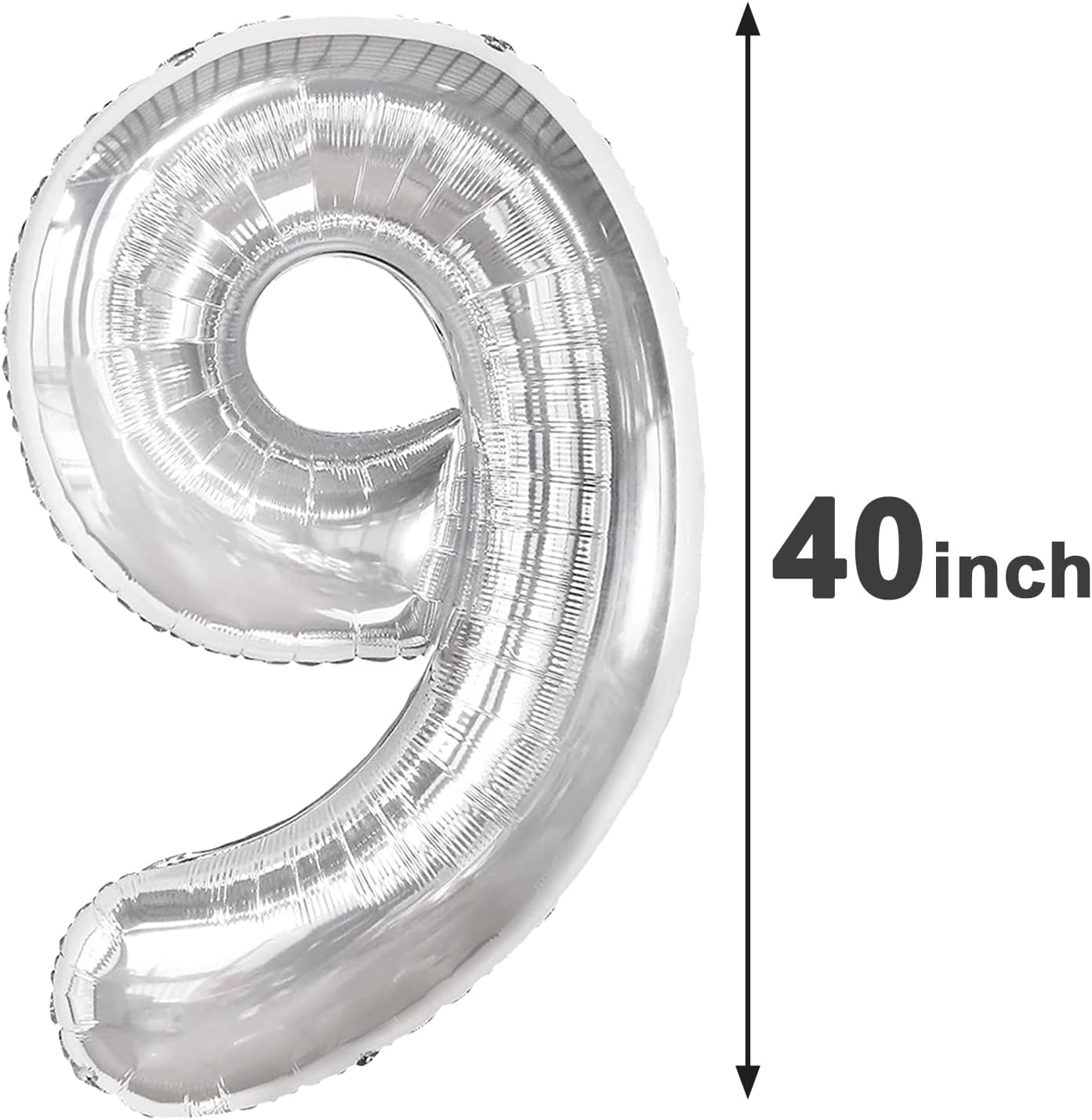 40 Inch Big Silver 9 Balloon Number, Jumbo Giant Happy 9th 19 29 39 49 99 Birthday Party Decorations, Large Nine Mylar Foil Anniversary Birthday Party Engagement Decorations