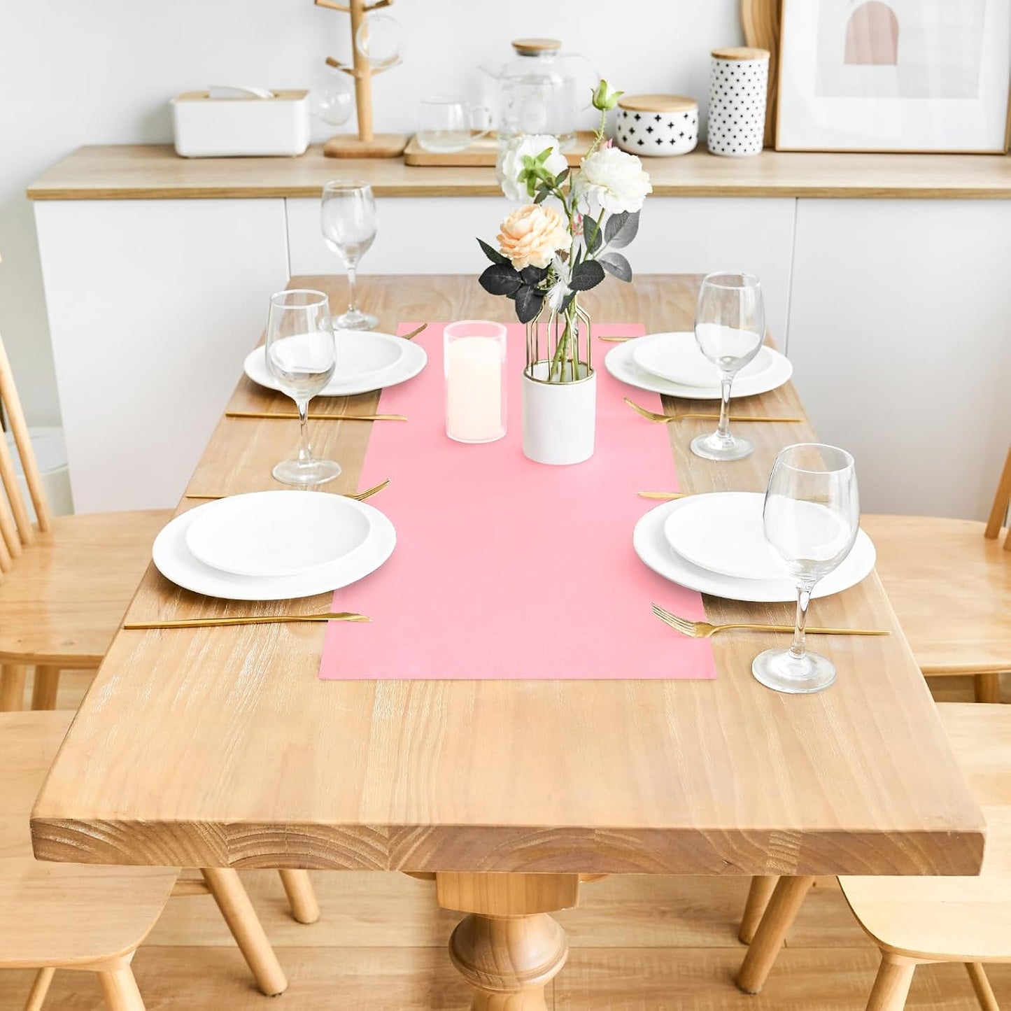 2 Pack Pink Small Short Table Runner 12 x 36 Inch Solid Color Runners Coffee Table Dresser for Daily Party Home Decoration