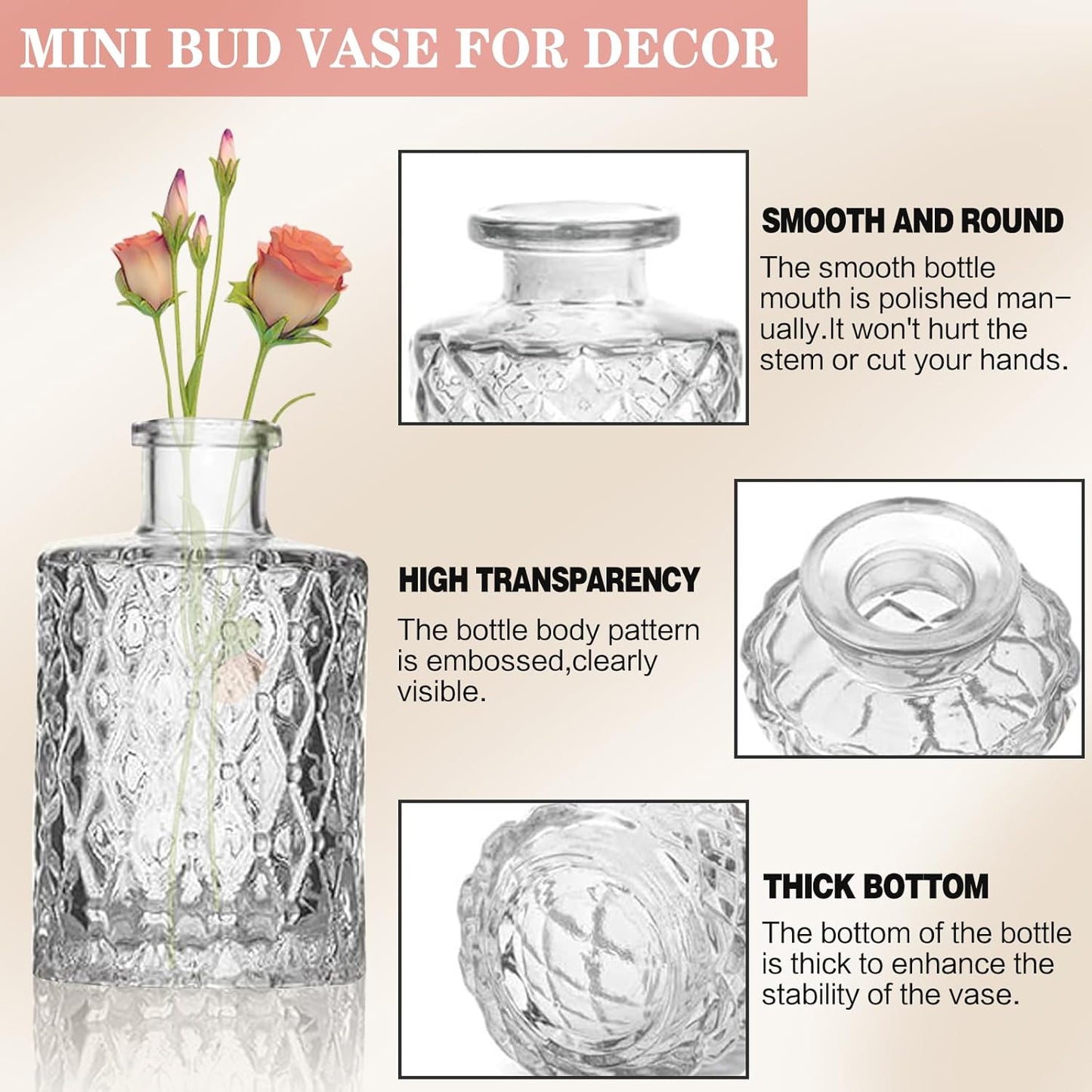 Mini Bud Vases Set of 32 As Wedding Centerpieces for Tables,Clear Bud Vases for Flowers,Small Flower Vases Suitable for Birthday Party,Anniversary,Wedding Reception,Baby Shower (Clear, 32PCS)