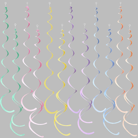 36 Pcs Pastel Hanging Swirl Decorations Pastel Color Felt Swirl Streamer Spiral Ceiling Decorations Garland for Macaron Colorful Birthday Wedding Baby Shower Easter Party Supplies