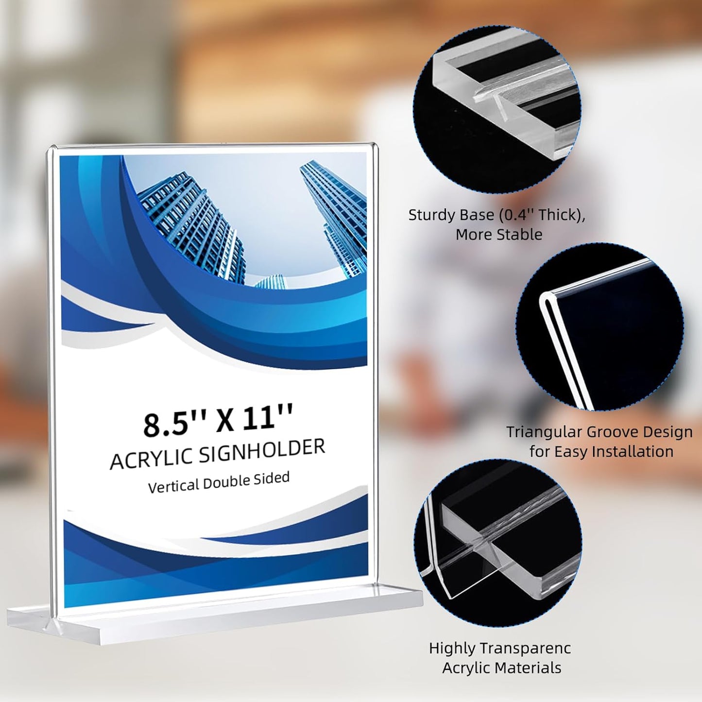 6 Pack Acrylic Sign Holder 8.5 x 11, Double-Sided Clear Sign Holder Plastic Stands for Display, T Shape Acrylic Table Sign Stands for Office Store Restaurants Wedding Party Decoration