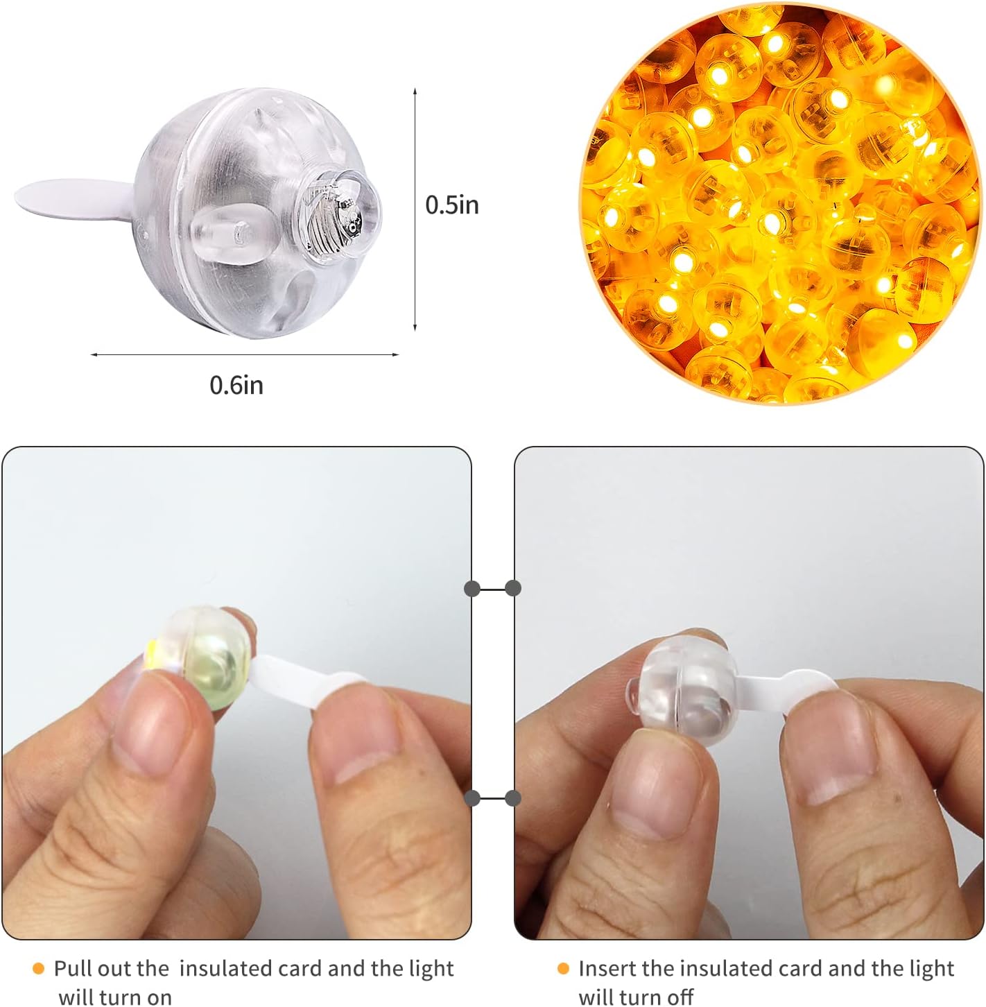 Aogist 100pcs Orange Mini Lights with Hook,Long Standby Time Waterproof LED Balloon Light,Battery Powered,Ball Lamp for Balloon Paper Lantern Birthday Party Christmas Halloween (Matching Tag Rope)