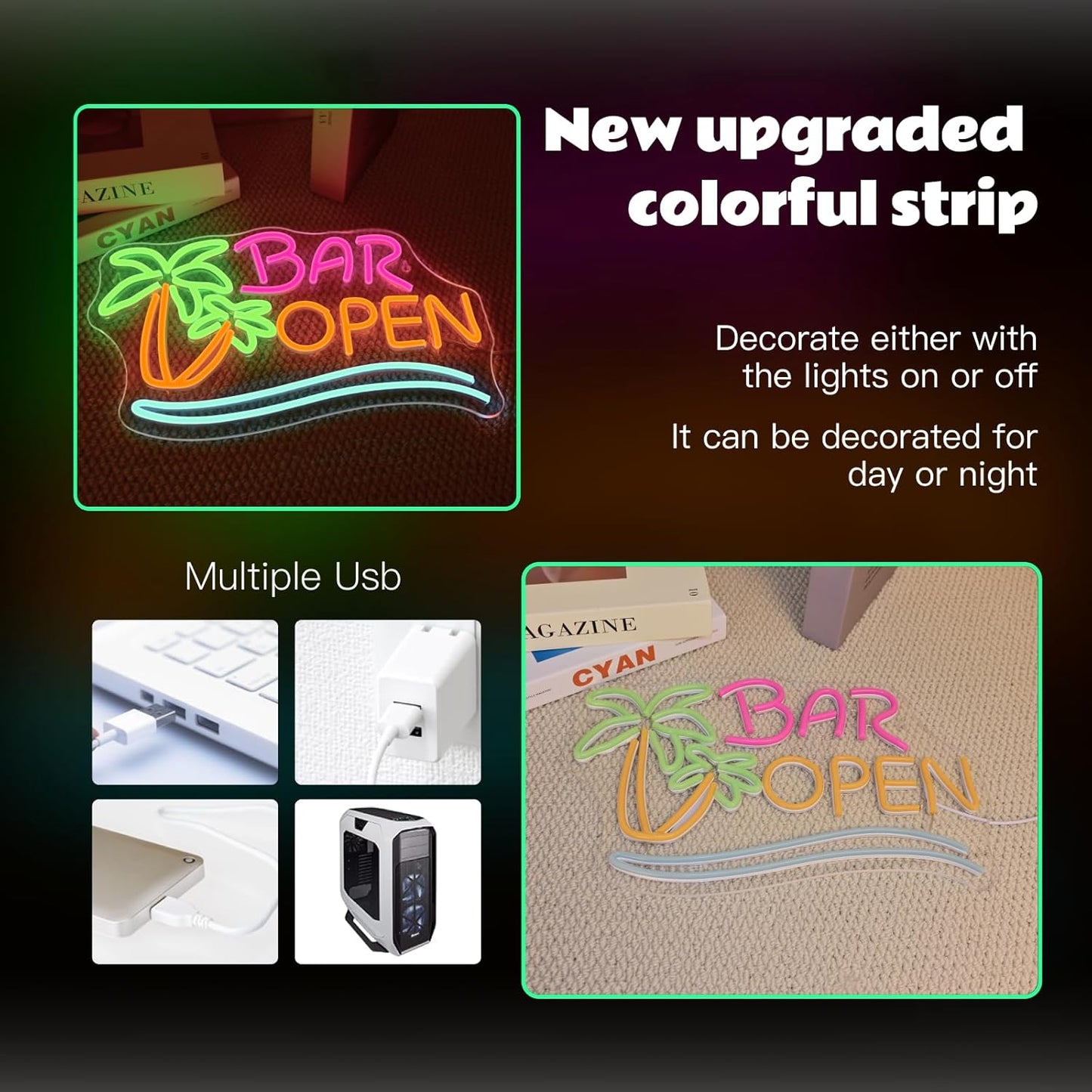 Ineonlife Coconut Tree Open Neon Sign Bar Neon Signs for Wall Decor Palm Tree LED Lights for Beer Bar Cafes Man Cave Shop Hotel Party Decorations Teen Boy Gift