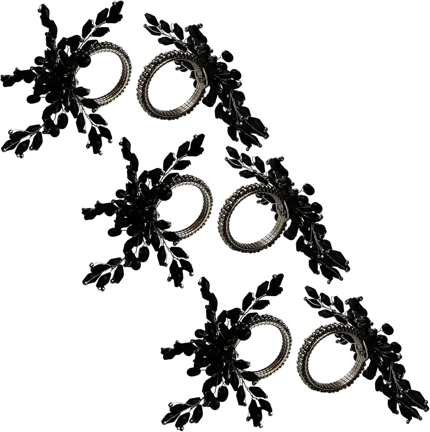 Napkin Rings Set of 12 for Dining Table Decoration Parties Everyday Metal Napkin Holder Leaf Black (Pack of 12)