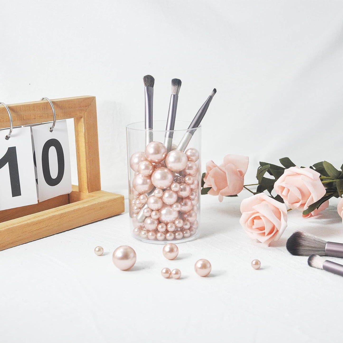 520Pcs Rose Gold Glossy Beads for Centerpiece Decor, Artifical Pearls Vase Filler, No Hole Round Pearl Beads for Wedding Birthday Christmas Party Home Decor(18mm 14mm 6mm)