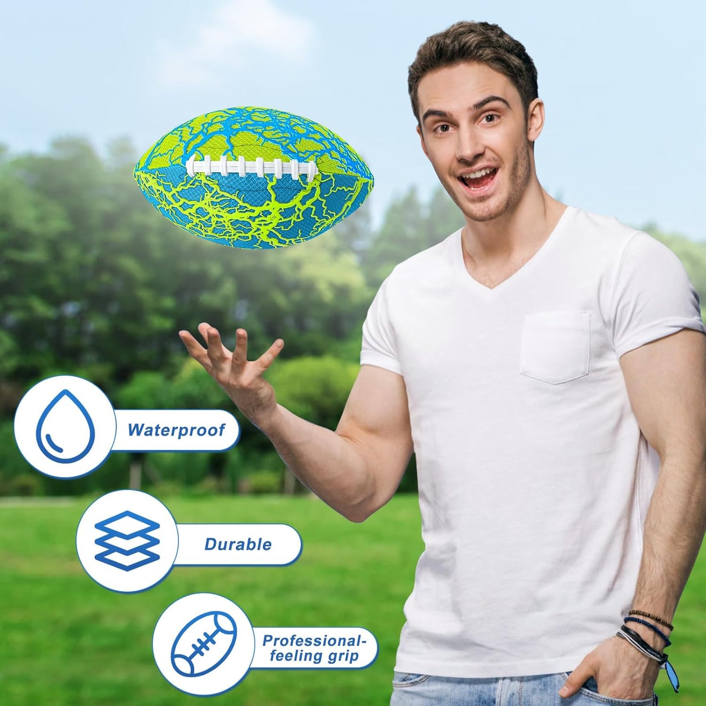 Jasonwell Pool Beach Water Football - 2Pack Strong Grip Waterproof Football for All-Weather Play Pool Toys Beach Games Outdoor Sports Toy Christmas Birthday Gifts for Kids Boys Teens Adults