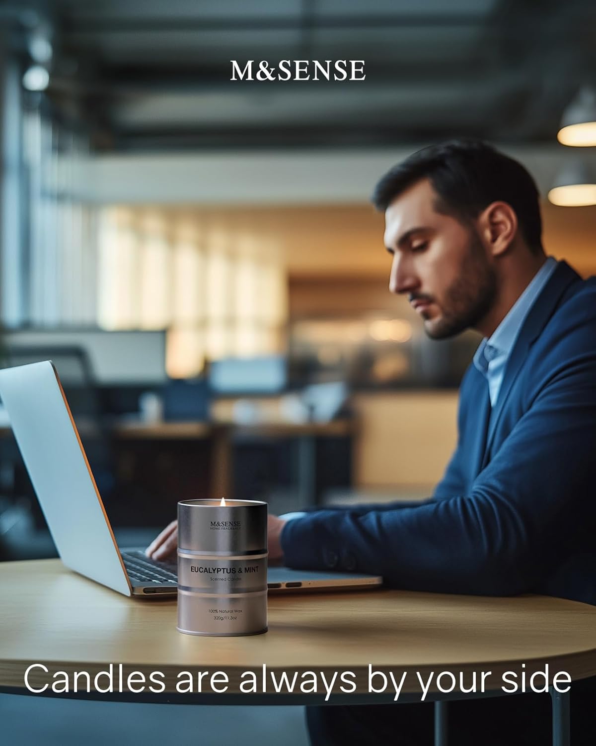 M&SENSE Scented Candle, Eucalyptus Mint Medium Jar Candle for Men, 70 Hours Slow Burning Natural Soy Candles 11.3oz, Stress Relief Aromatherapy Candles Home Decor, Valentines Day Gifts for Him