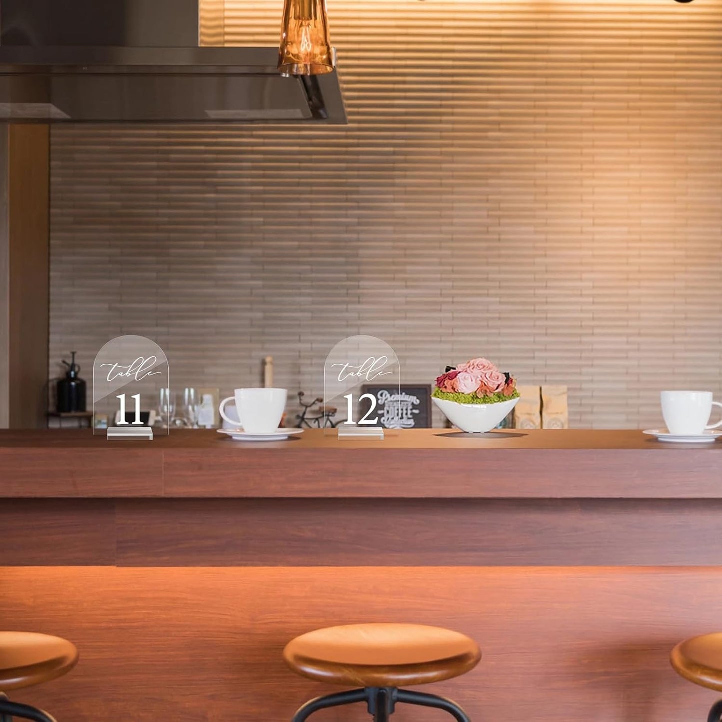 Arch Table Number 1-15 Clear Acrylic Tabletop Signs 5x7 Inch with Holder for Wedding Parties Anniversaries Reception Cafe Hotel Party Bar Business Event (1-15)