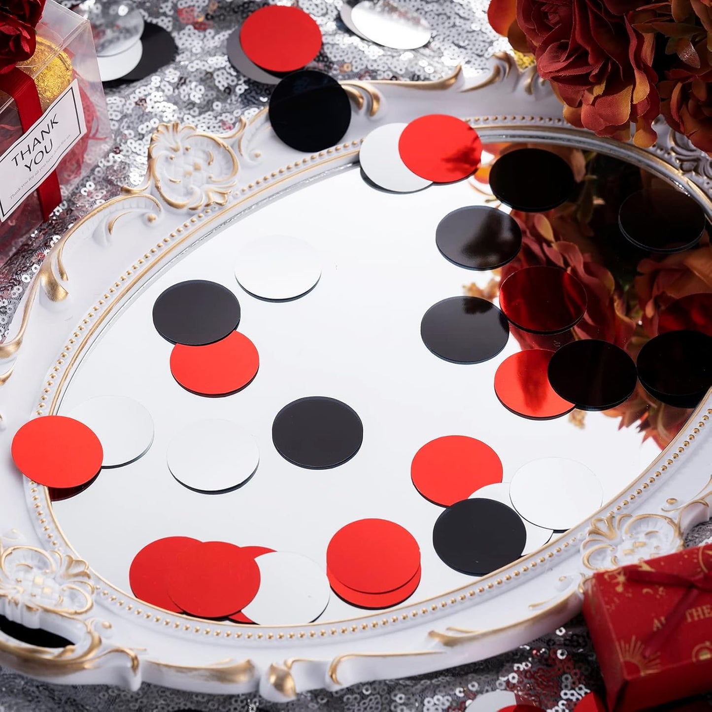 Red Black Silver Table Confetti Party Decorations Metallic Circle Dot Confetti, 1.2 Inch, 300pcs