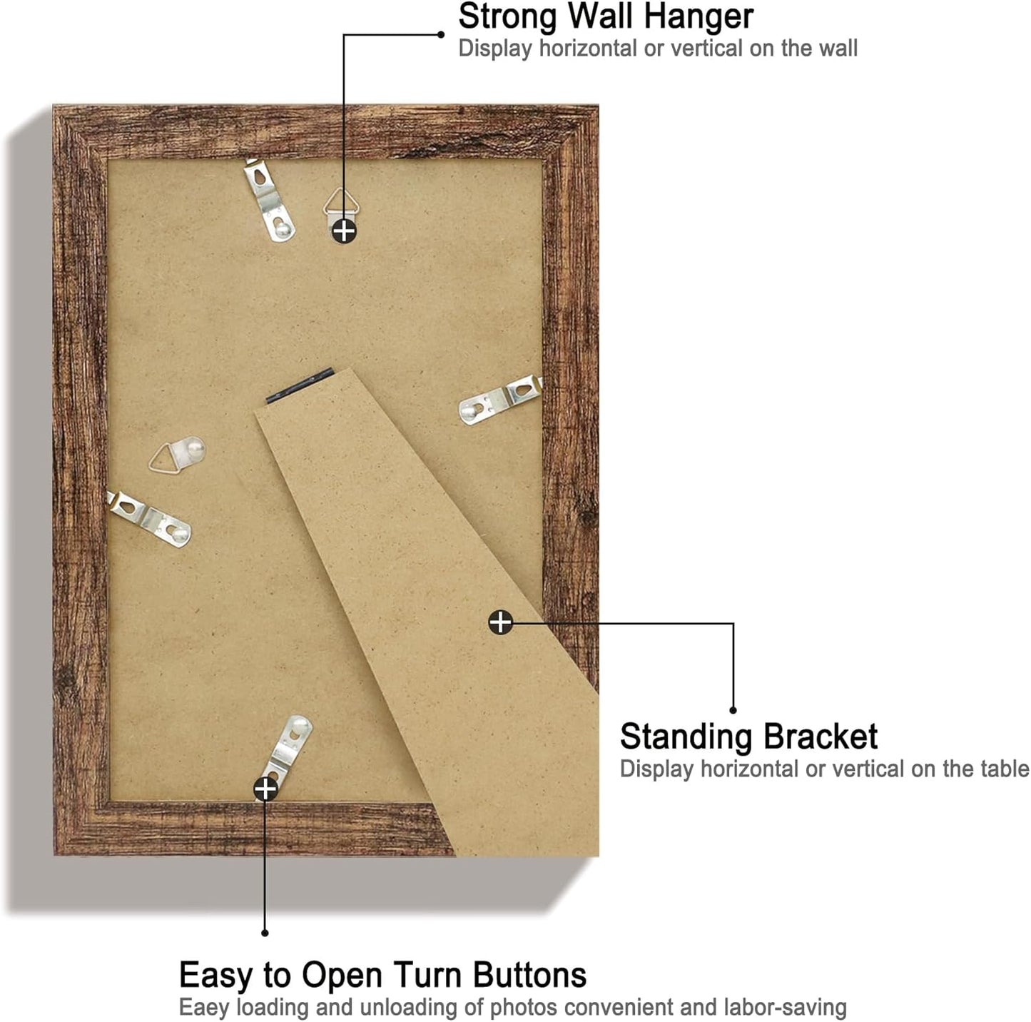 6x9 Picture Frame Set of 4, High Definition Real Glass Rustic Wood Frame, 6 x 9 Photo Frames for Tabletop Display and Wall Mounting