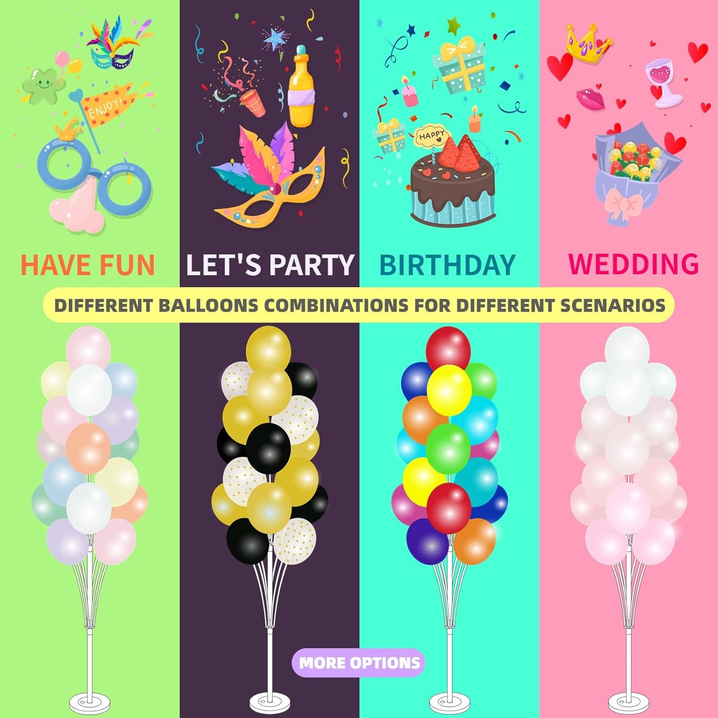 Column Stand Kit Set of 2 - Balloon Stand With Base and Pole, Tower Backdrop Decoration for Wedding, Baby Shower, Birthday Party, or Bachelorette Parties (No Balloon)