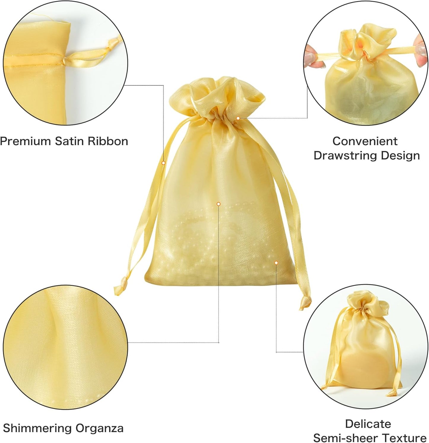 QIANF 20 Pcs Gold Small Organza Bags 4X6 inch for Wedding Favors with Drawstring, Mini Mesh Gift Bags Jewelry Pouch for Candy Bridal Shower Party Favor Baby Shower Christmas