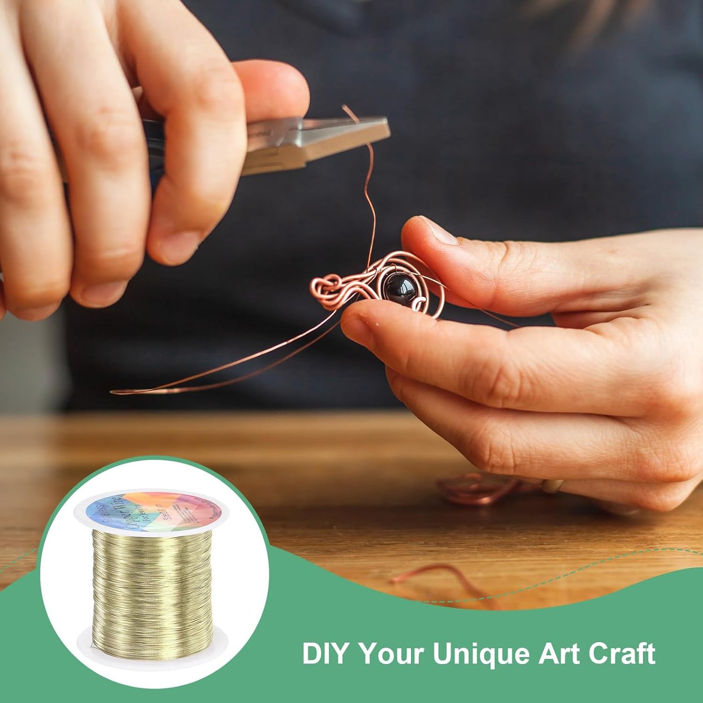 2-Rolls 0.3mm Jewelry Wire, 28 Gauge 328FT Craft Wire Copper Beading Wire for Jewelry Making/Planting/Weaving/DIY Crafting, Soft Metal Wires [100M, Light Golden]