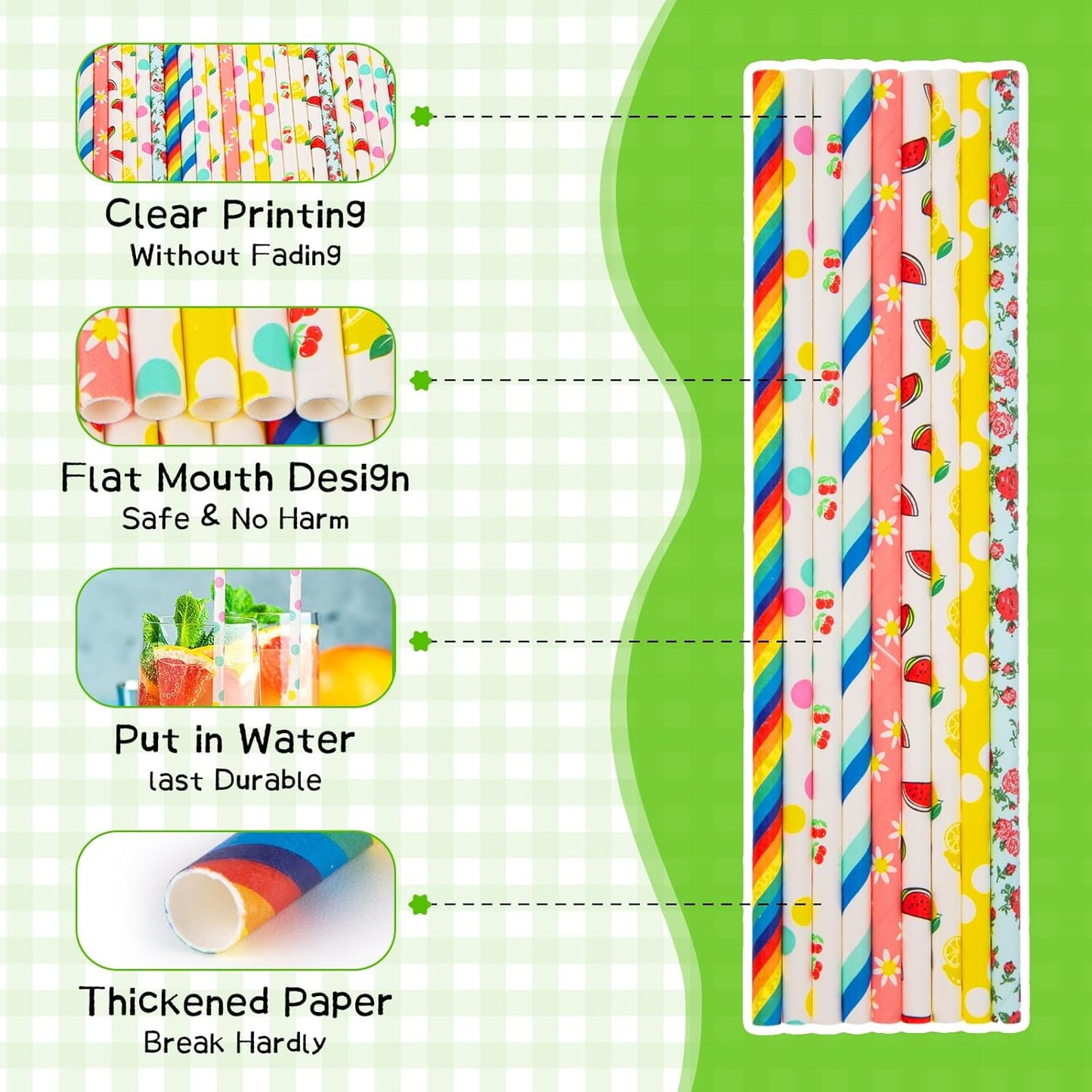 HAKACC 180PCS Paper Straws for Drinking, 9 Different Patterns Party Straws Disposable Drinking Straws for Birthday Wedding Holiday DIY Decorations