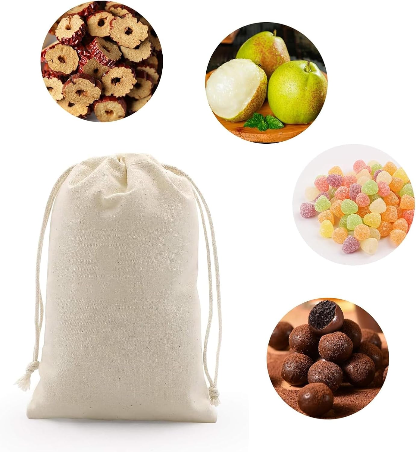 gobyhumm 50 Pieces Muslin Bags Cotton Drawstring Bags Sachet Bag for Home Supplies （4 * 6"）