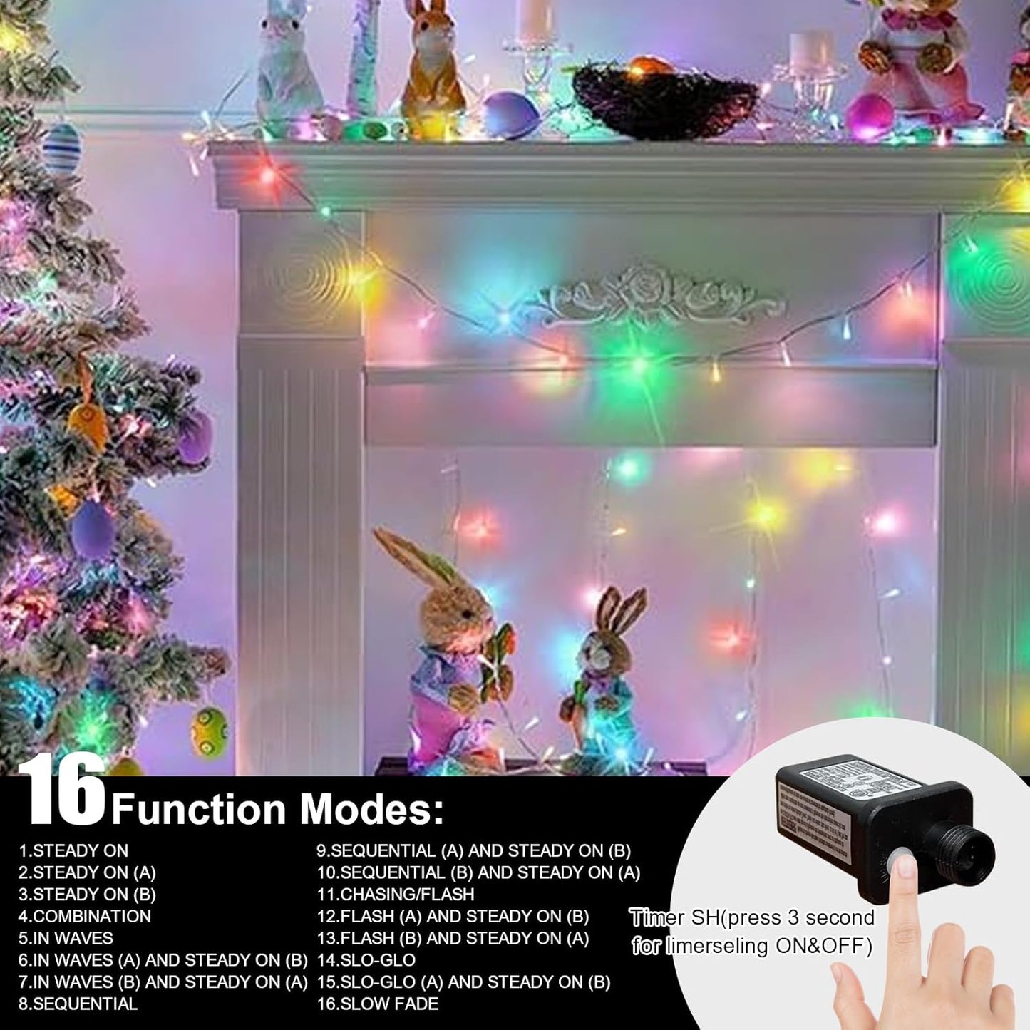 LAMPHOME 33ft Christmas Decorative Mini Lights, 100 LED Easter String Light Decoration, Easter Pastel Lights 11 Lighting Modes for Indoor Outdoor Xmas Tree Wedding Party Decoration (Multicolor)