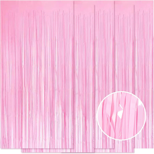 5 Pack Pink Foil Curtain Backdrop 3.2ft x 8.2ft Tinsel Foil Fringe Curtains Macaron Photo Booth Streamer Backdrop for Party Decorations Birthday Baby Shower Bachelorette Holiday Decor (Pastel Pink)