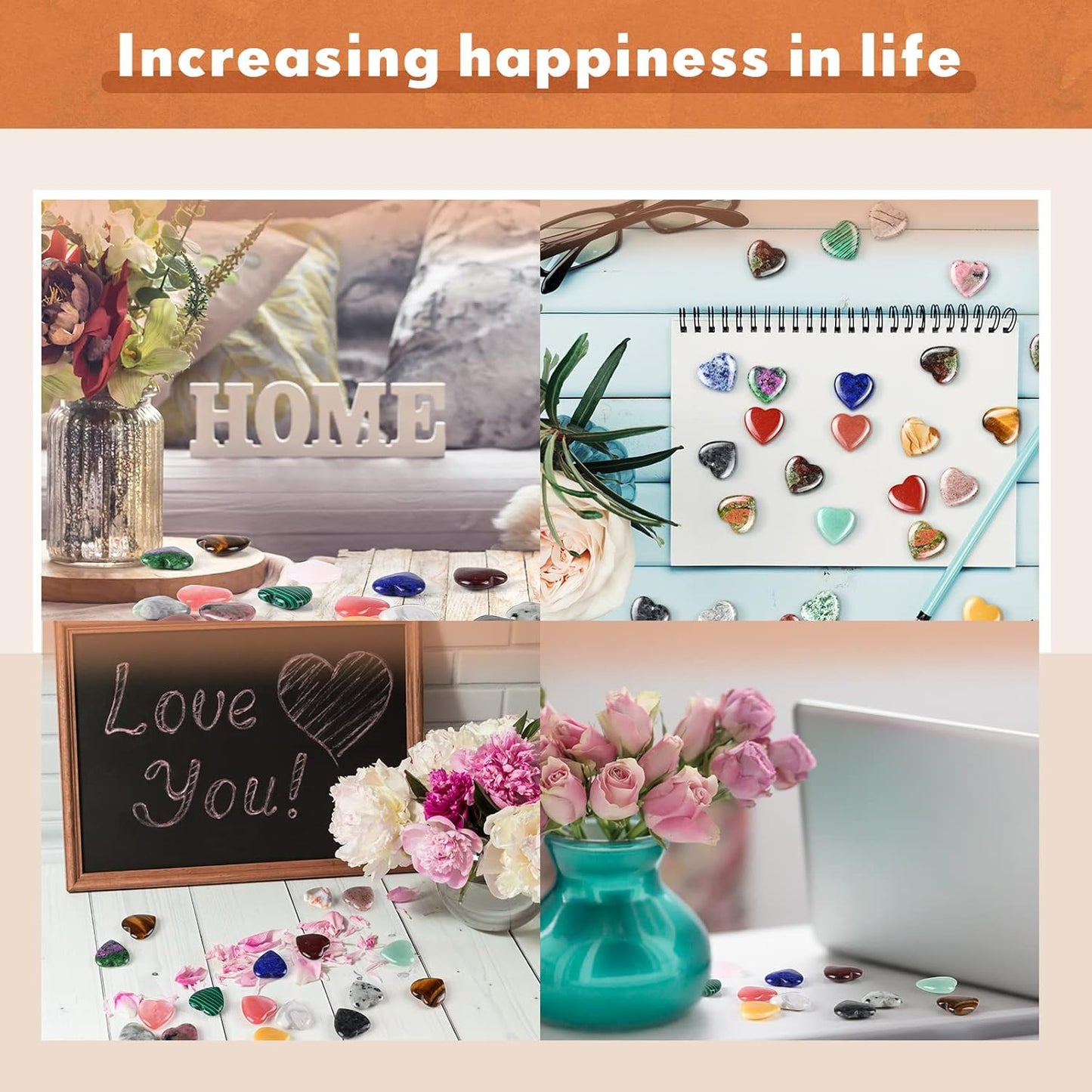 Nuenen 40 Pcs 0.8 Inch Worry Stone Bulk Crystals Heart Shaped Rock Tiny Trinkets Stone Inspirational Healing Crystal Gemstone Love Carved Rock Mom Women