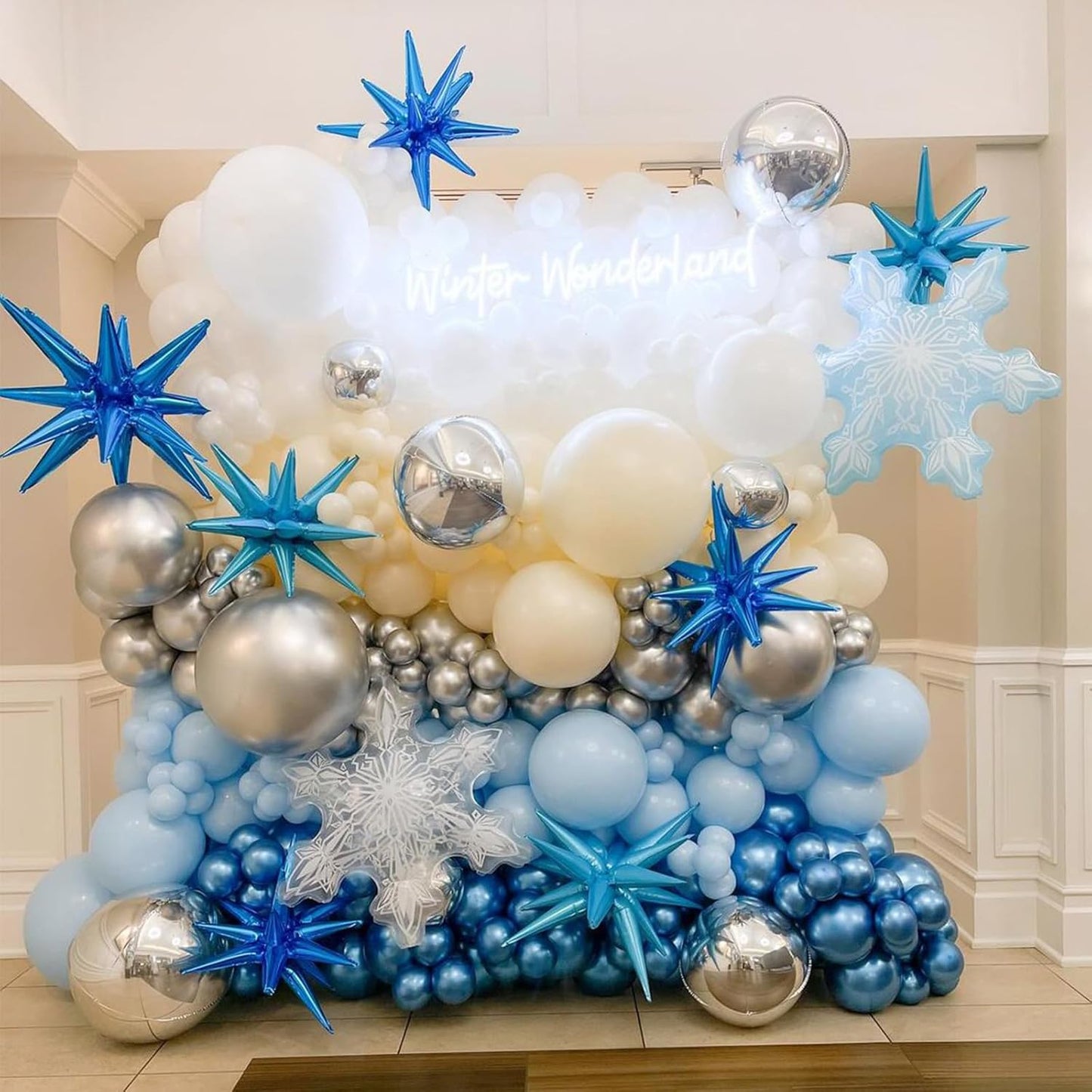 Blue Silver Star Balloons,9Pcs 22Inch Blue Silver Explosion Spike Cone Helium Polyester Film Star Foil Balloons for Birthday Anniversary Baby Shower Disco Party Decorations