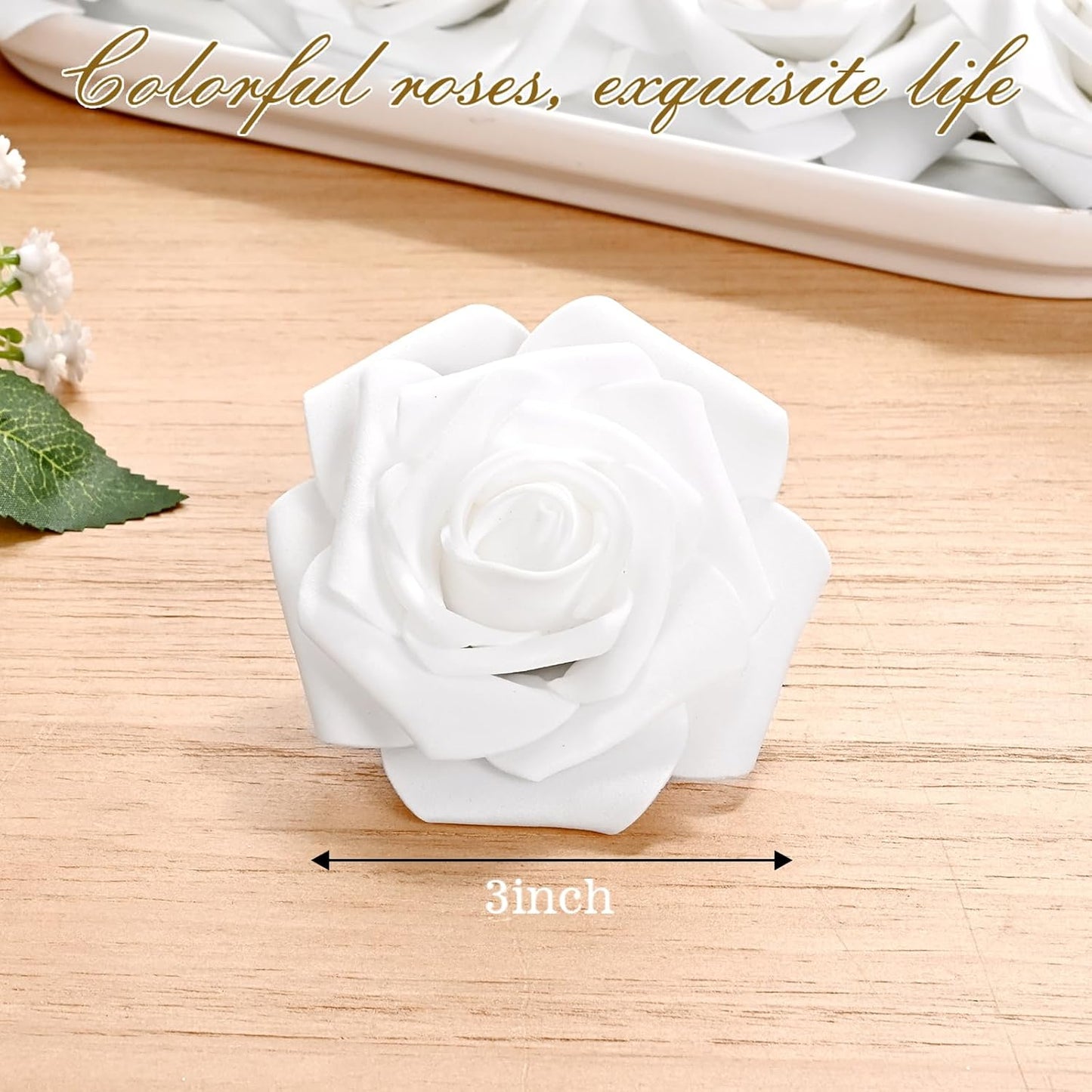 BLEUM CADE 16Pcs Artificial Flowers Fake Roses with Stems, White Boxed Foam Roses for DIY Bouquets Centerpieces Wedding Party Arrangement Bridal Shower Decor