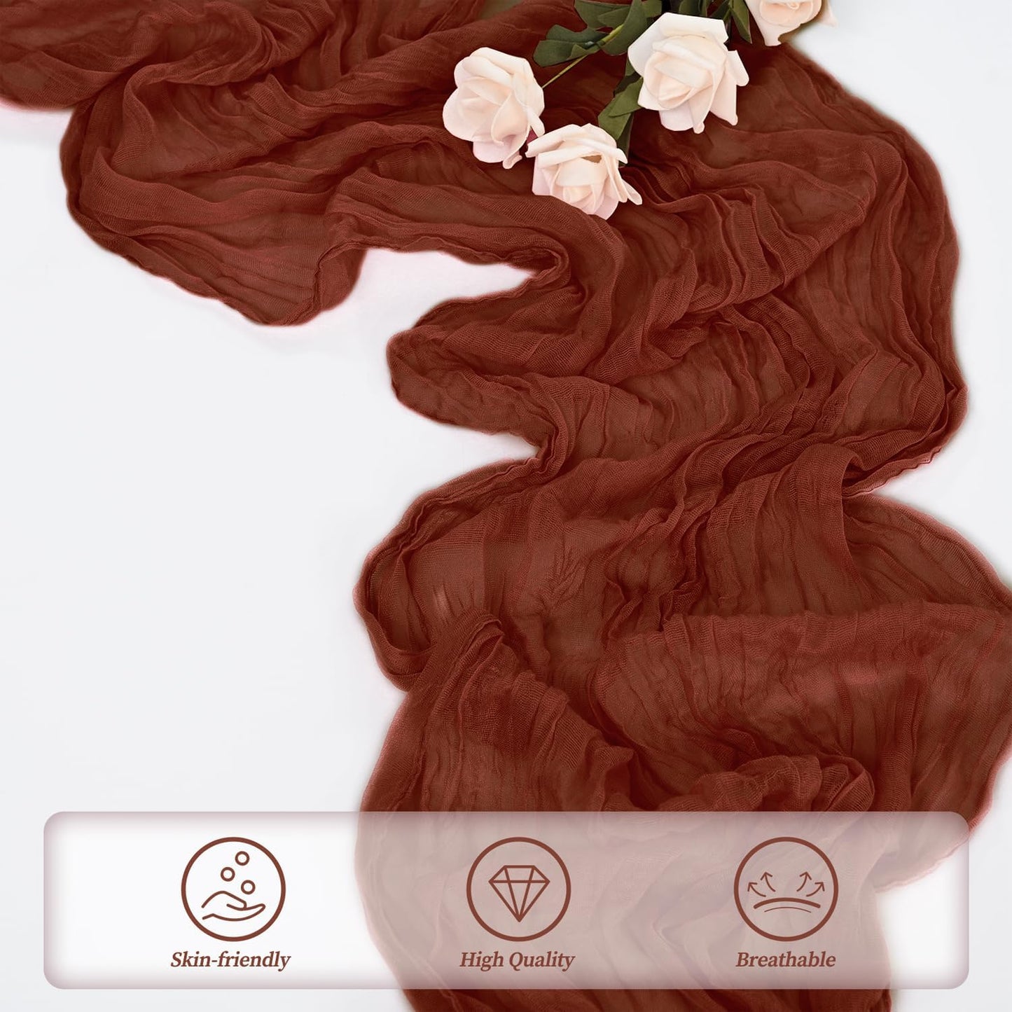 20 Pack Terracotta Cheesecloth Table Runner 10FT Boho Rustic Cheese Cloth Table Runner for Wedding 20 x 120 Inch Long Bridal Shower Baby Shower Gauze Fabric Sheer Birthday Party Table Decorations