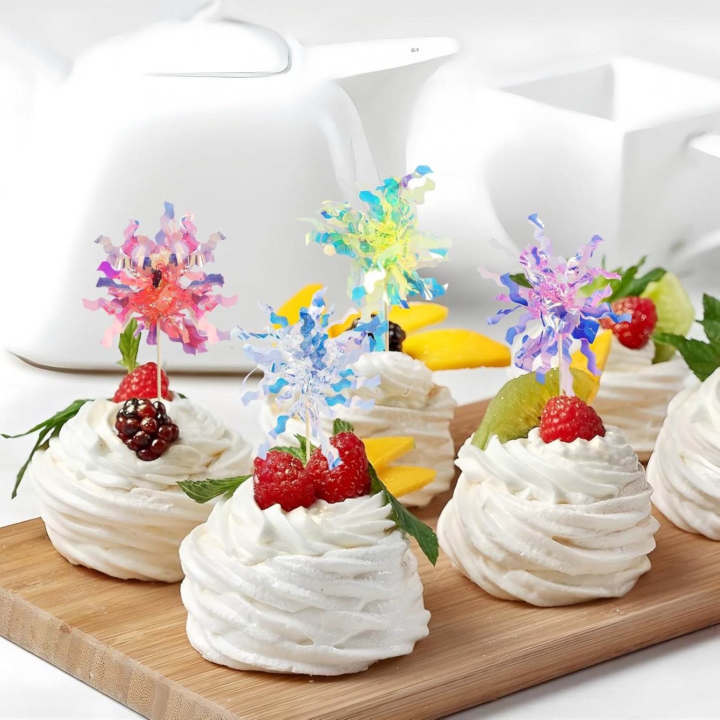 30 PCS Foil Firework Cupcake Toppers Sparkle Tinsel Cake Toppers for Colorful. Tinsel Drink Cake Decoration, Cocktail Food Fruit Toothpick for Cake Decoration Party Supplies