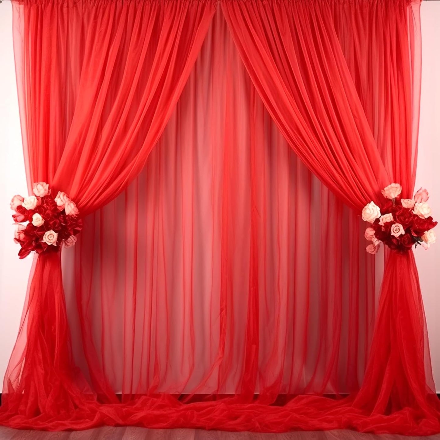 20ft X 10ft Red Tulle Backdrop Curtain for Parites, Sheer Backdrop Curtains Fabric Drapes for Wedding Ceremony Arch Party Stage Decorations