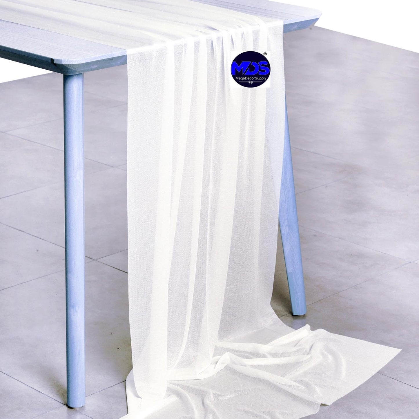 MDS 20 Pack 10ft Chiffon Table Runner 29 x 120 Inches Sheer Wedding Runner Romantic Rustic Table Runner for Wedding Decorations, Birthday Parties, Bridal Shower Party Arch Decor - Ivory