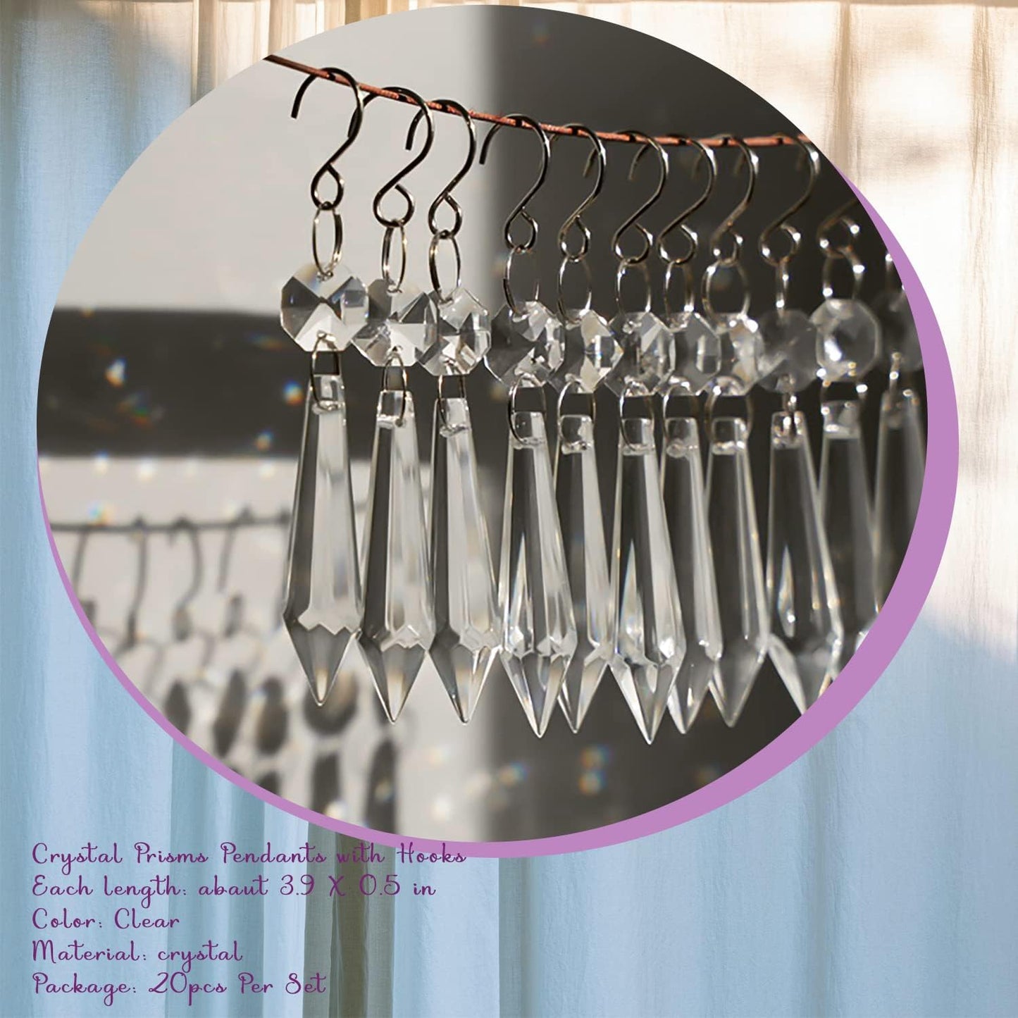 20PCS Clear Chandelier Icicle Crystal Prisms,55mm Chandelier Crystals Replacement,Crystals for Chandeliers with Hooks for Windows Wedding Lamp Decoration