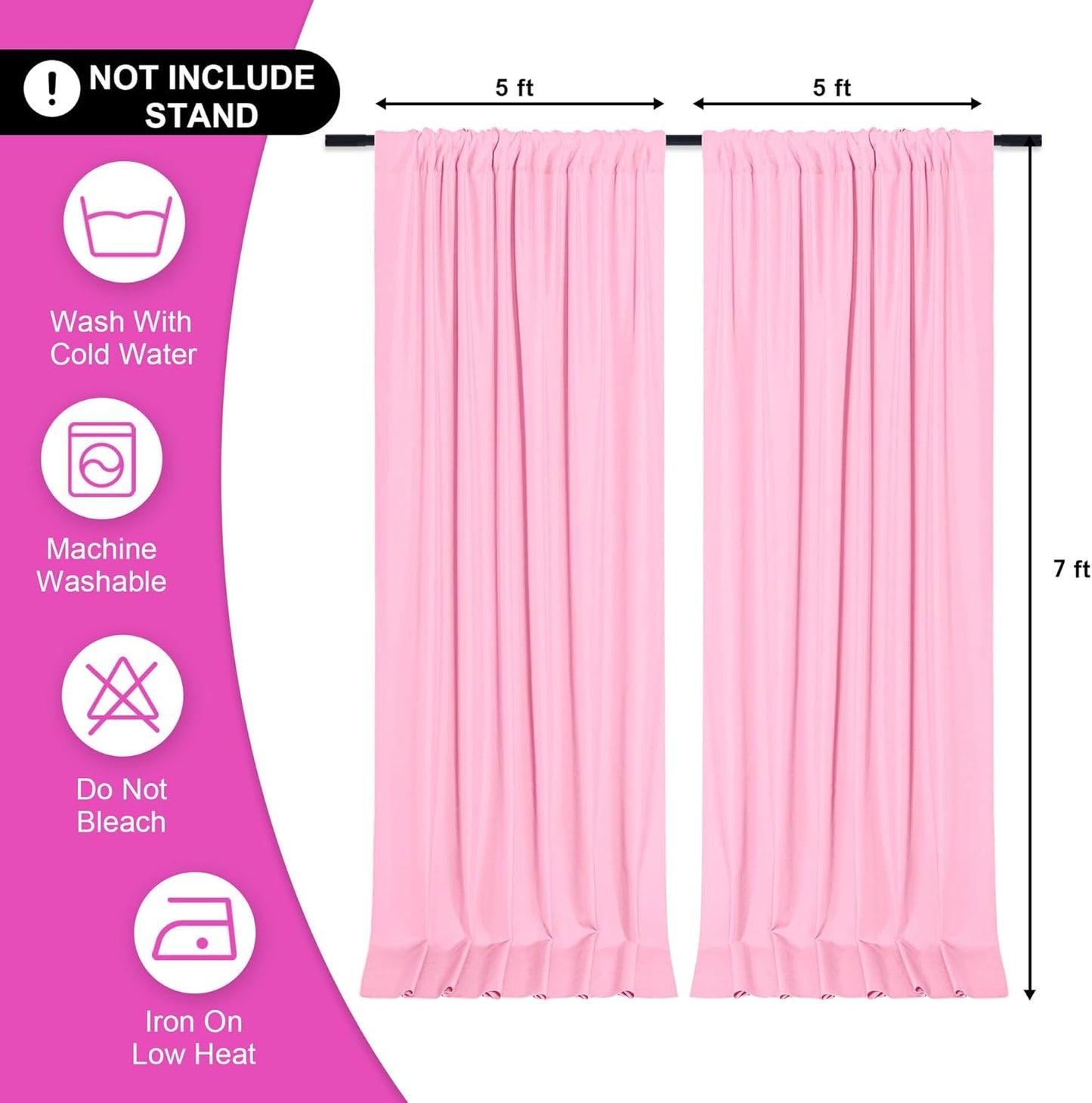 DWCN 10x7 FT Pink Backdrop Curtains for Parties, Photography Backdrop Drapes with Rod Pockets for Wedding Decorations Stage Birthday Family Gatherings, 2 Panels 5ft x 7ft