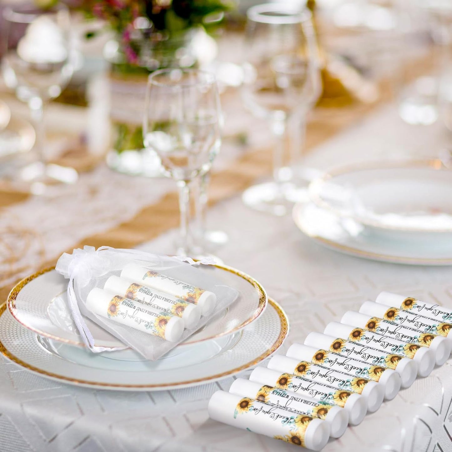 50 Pcs Sunflower Wedding Bridal Shower Gifts Bulk Floral Lip Balm Baby Shower Party Favors Thank You Appreciation Gifts for Women Tea Bachelorette Party